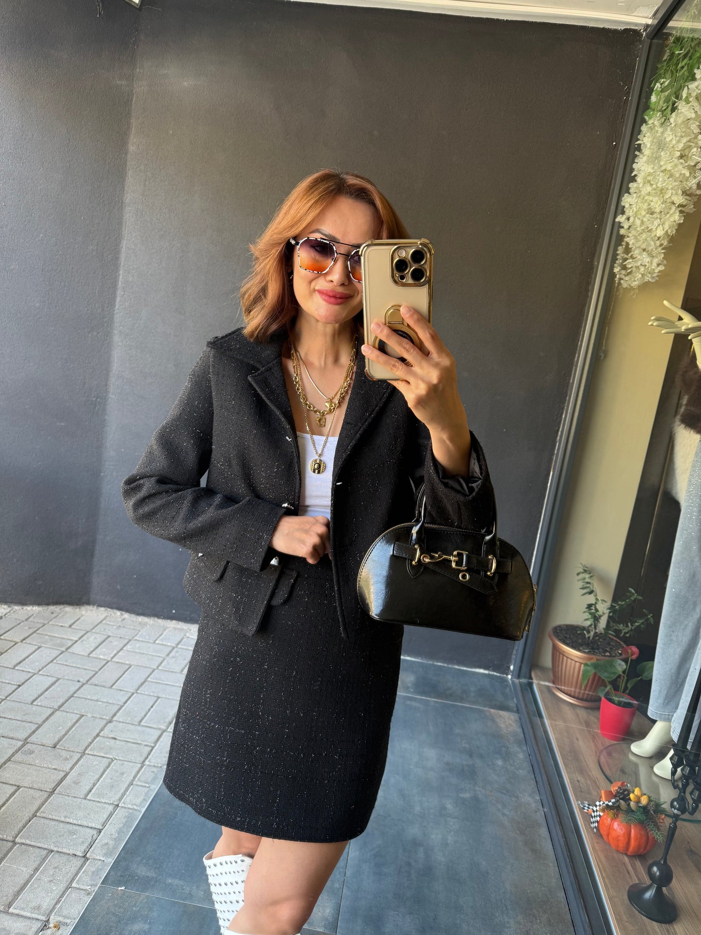 Twitz Siyah Etek & Ceket Takım