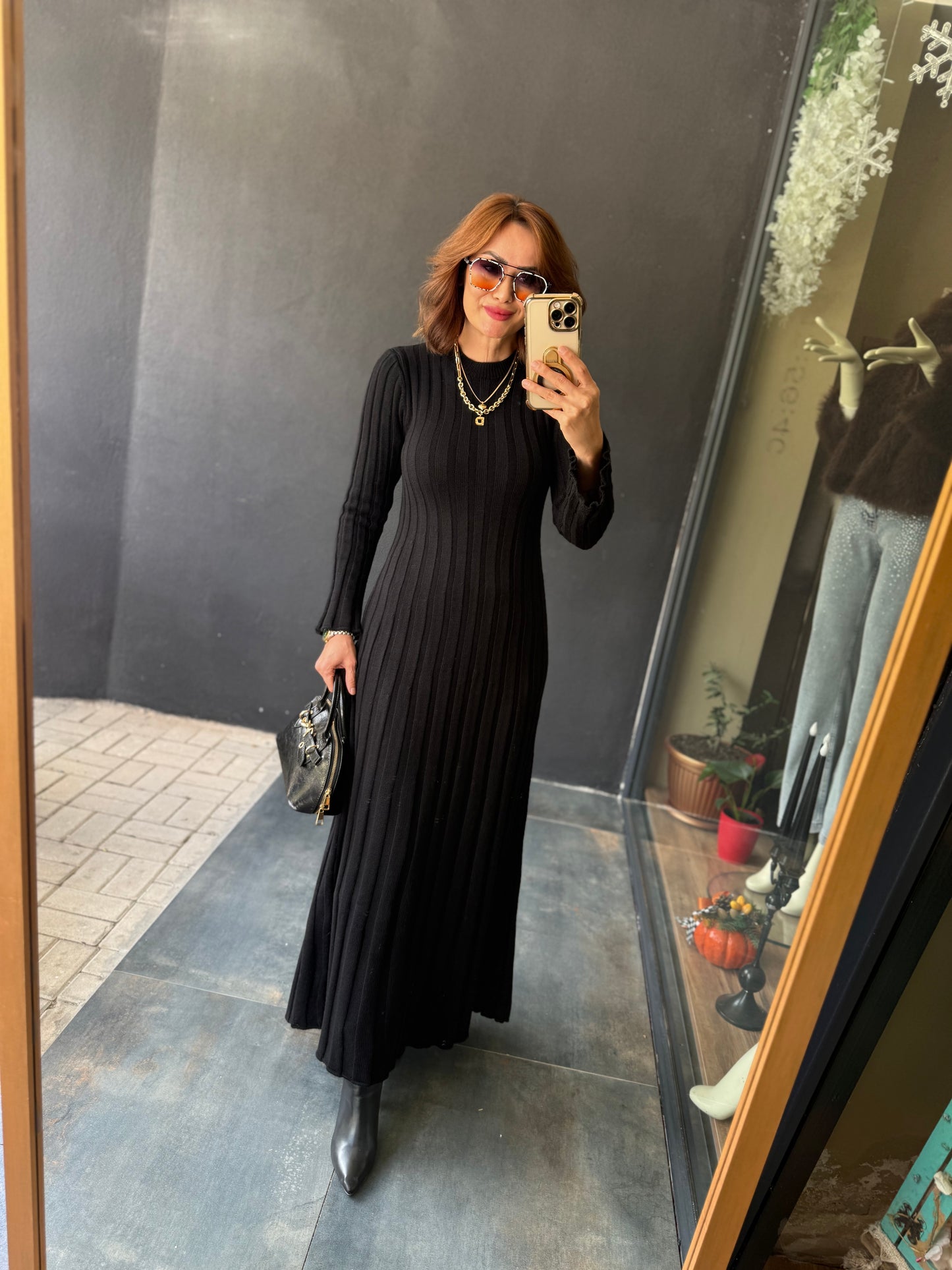 Lufi Maxi Siyah Elit Triko Elbise