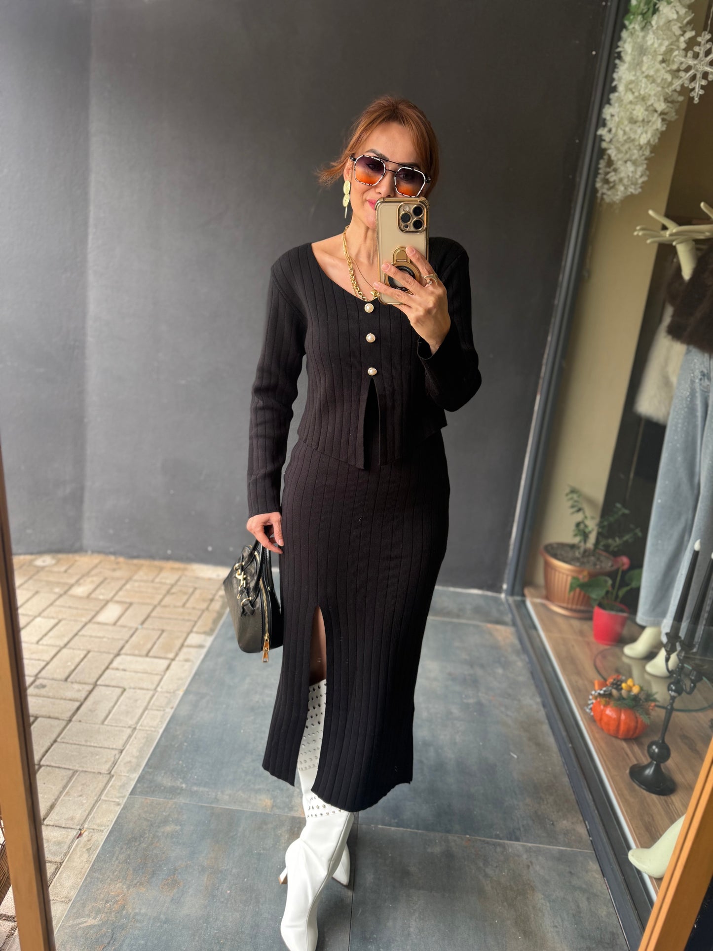 Tria Siyah Triko Etek & Bluz Takım