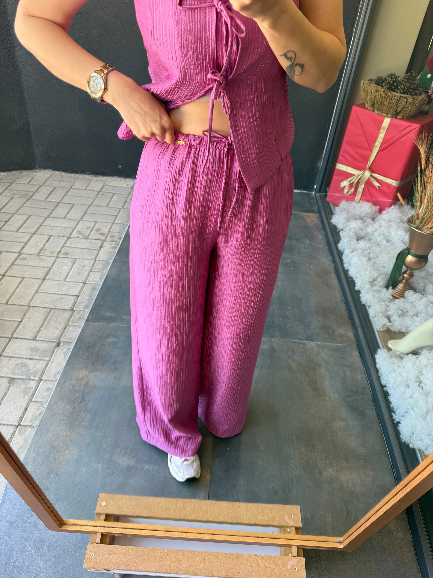 Melinda Lila Müslin Yelekli Takım