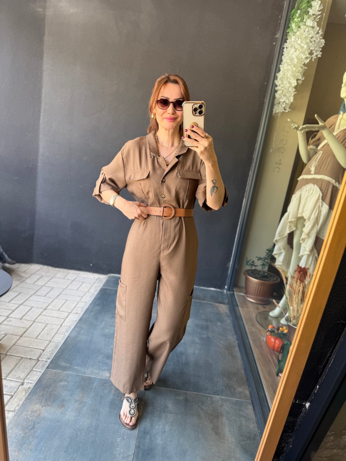 Dark Kahve Kemerli Tulum