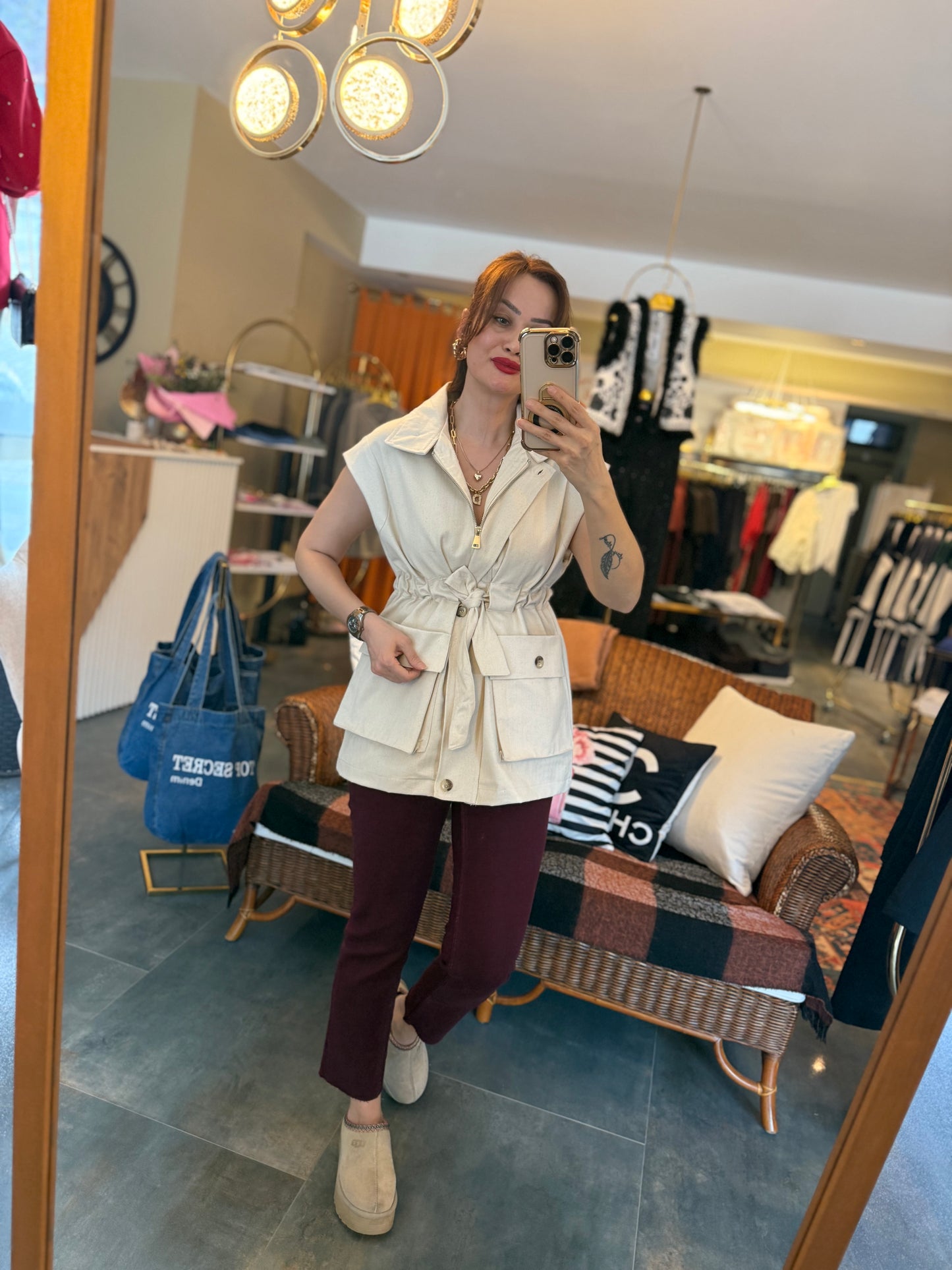 Deka Bel Bağlamalı Keten Yelek