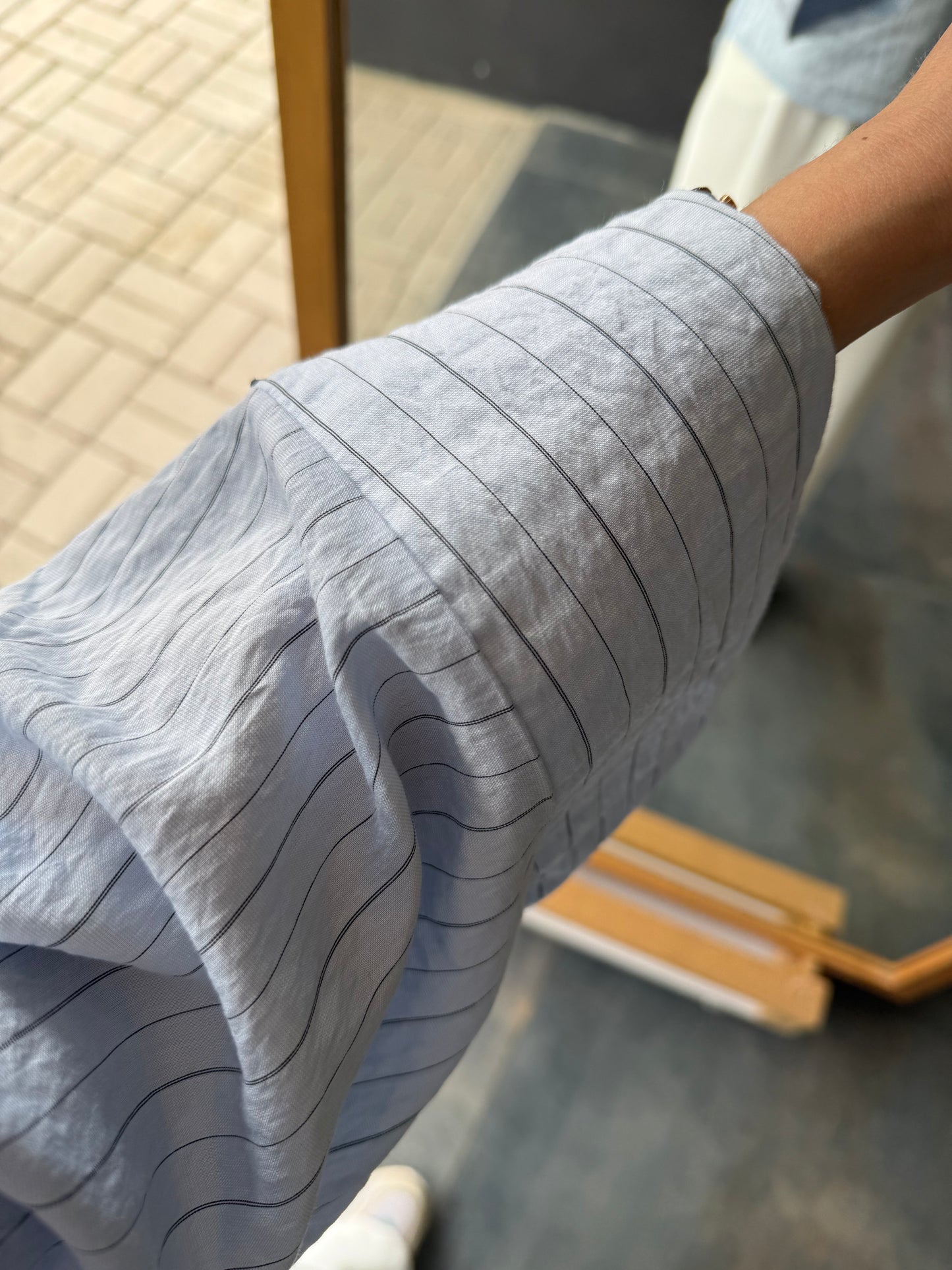 Maxi Çizgili Mavi Tensel Gömlek