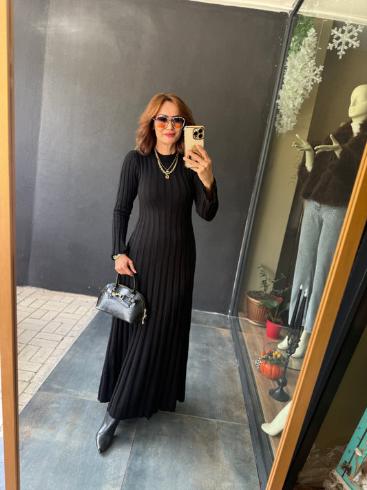 Lufi Maxi Siyah Elit Triko Elbise
