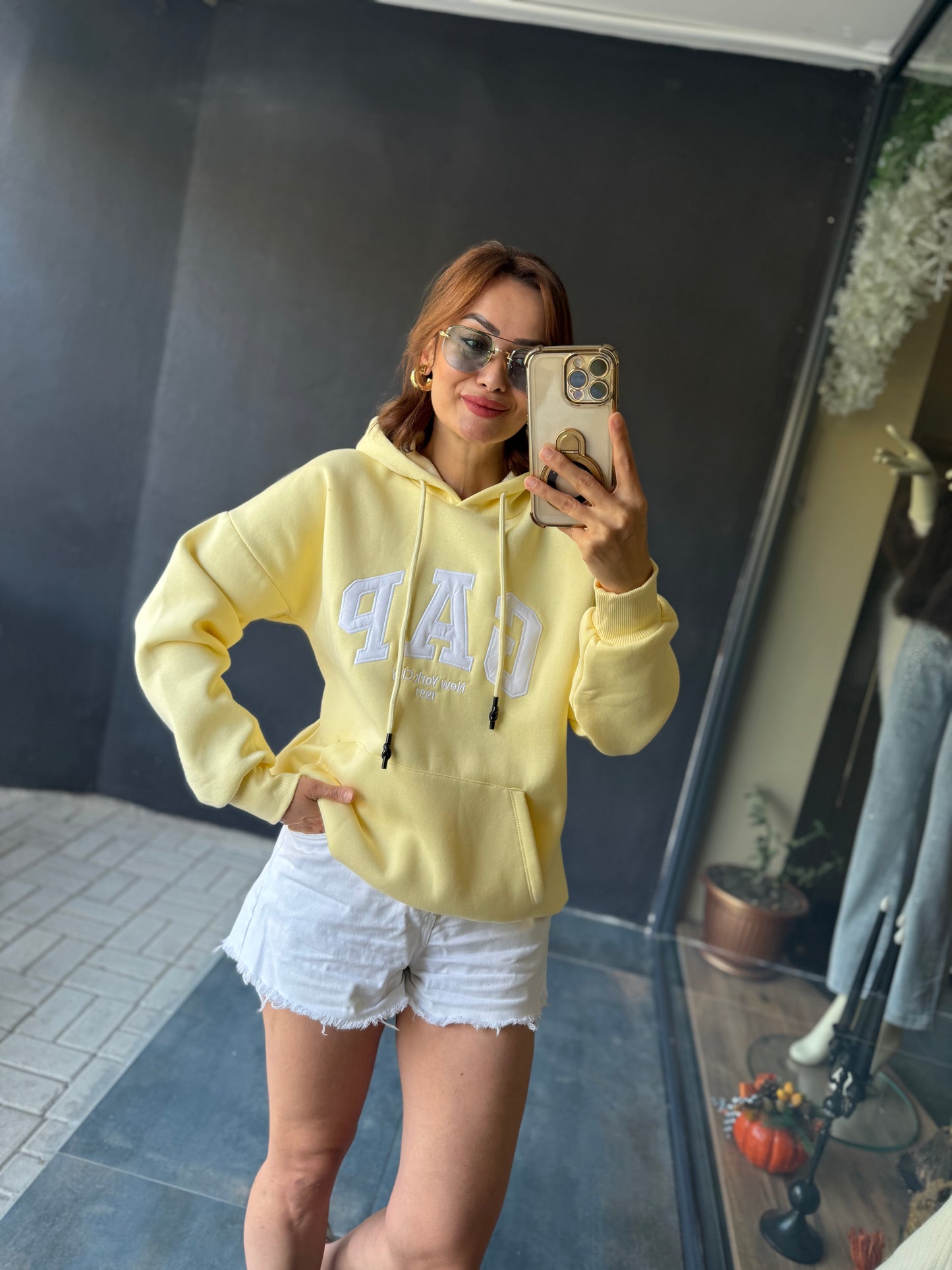 Muvy Sarı Kabartmalı Sweatshirt