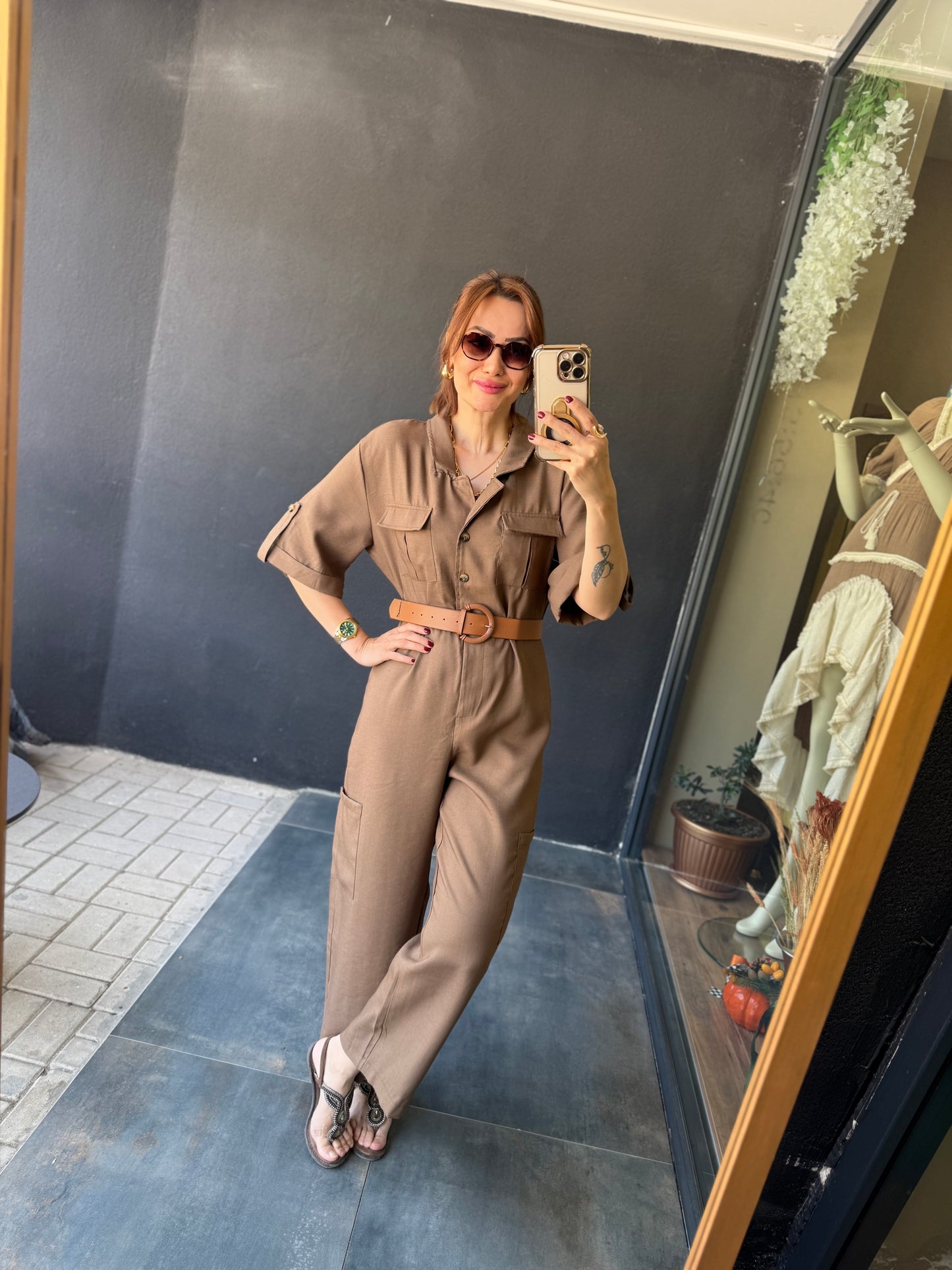 Dark Kahve Kemerli Tulum