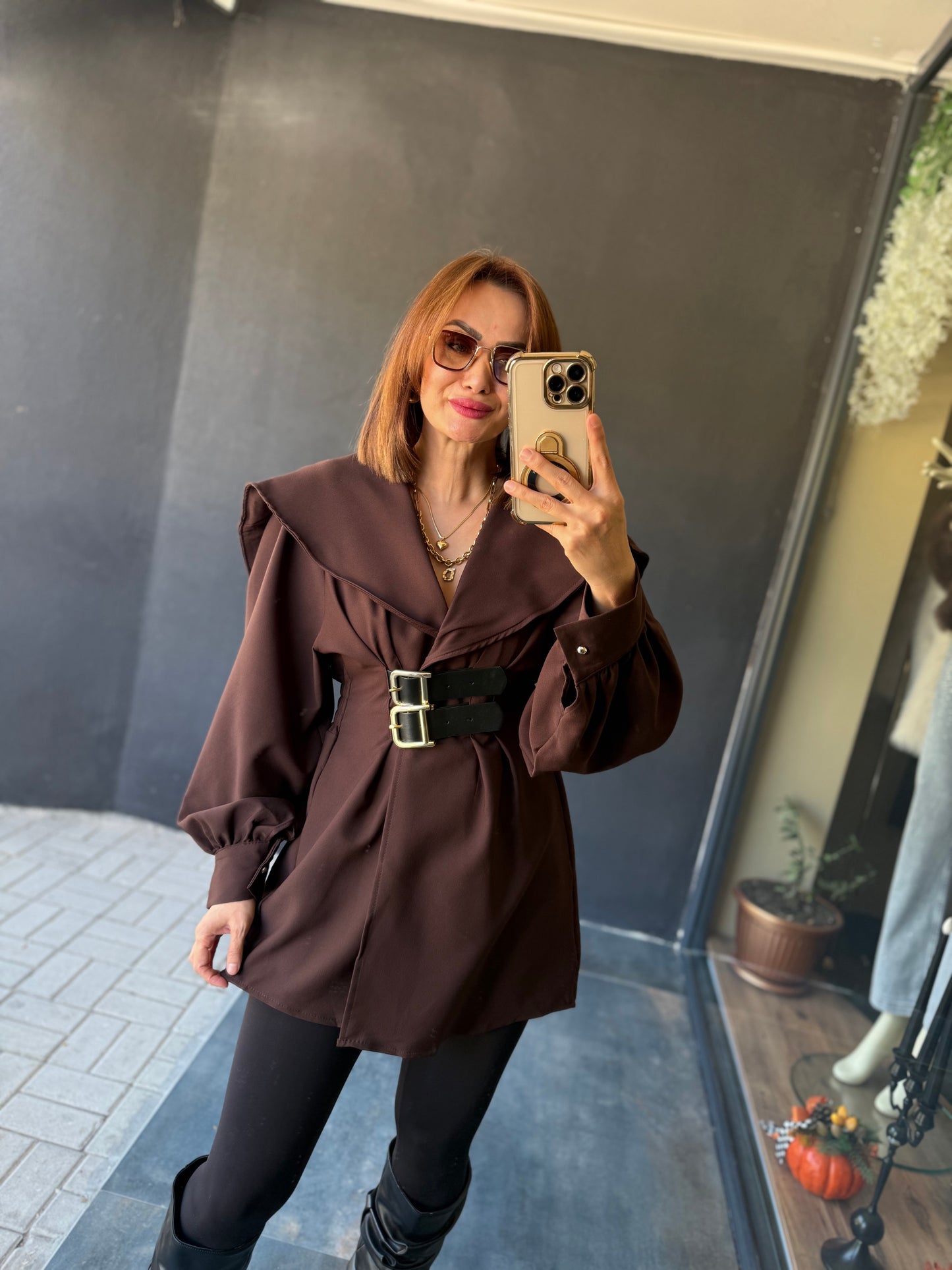 Şamda Kahve Şal Yaka Ceket