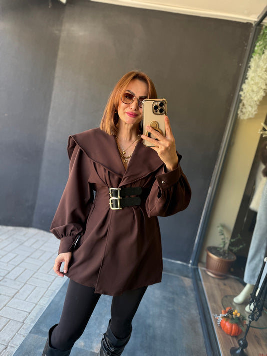 Şamda Kahve Şal Yaka Ceket