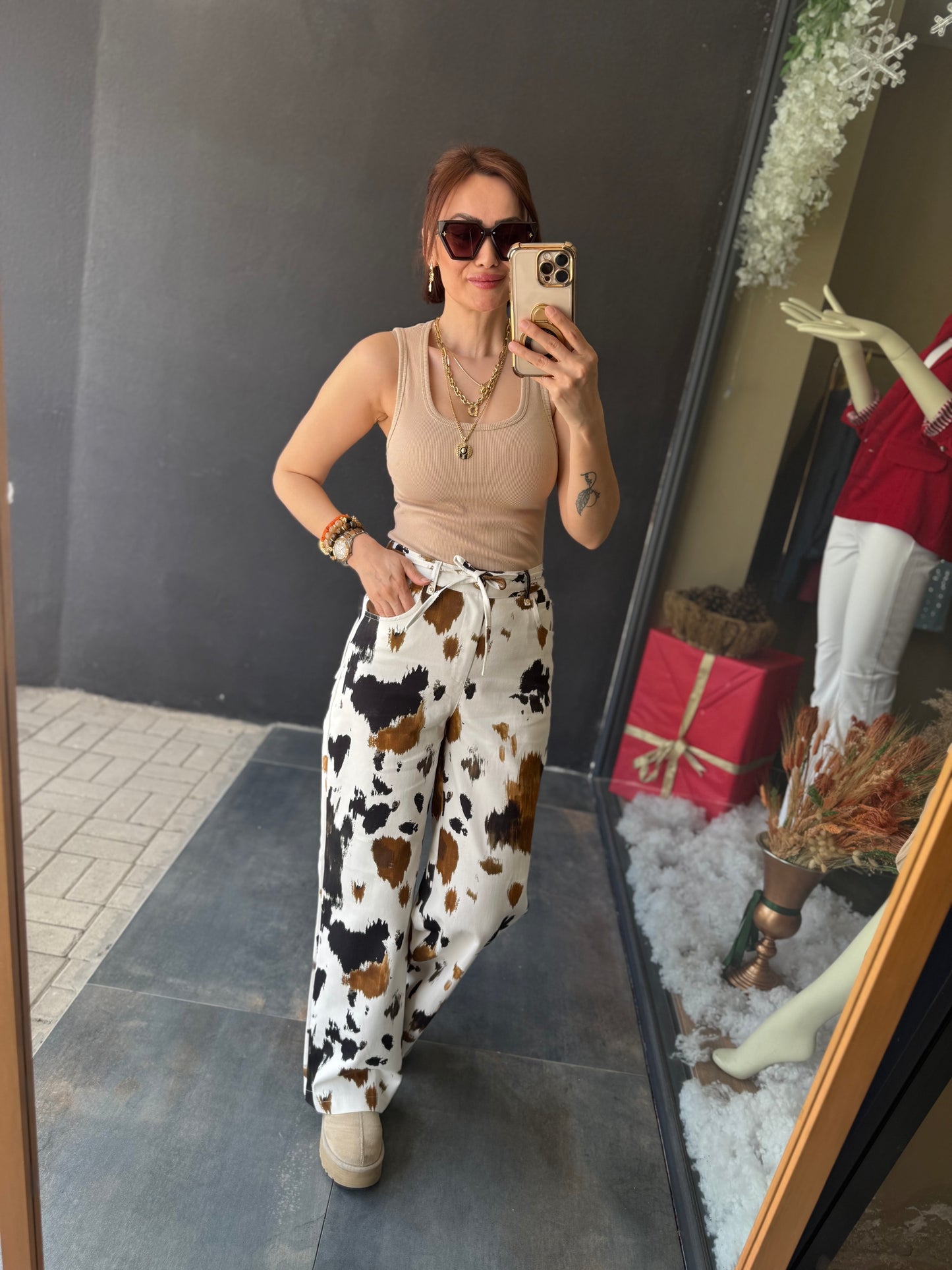 Katy Damalı Jean Keten Pantolon