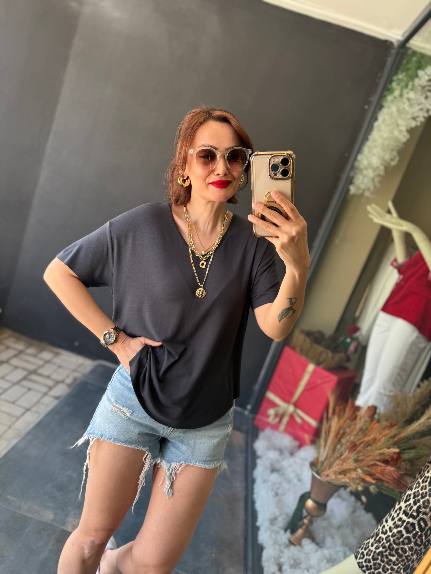 The Secret Antrasit Yuvarlak Yaka Basic