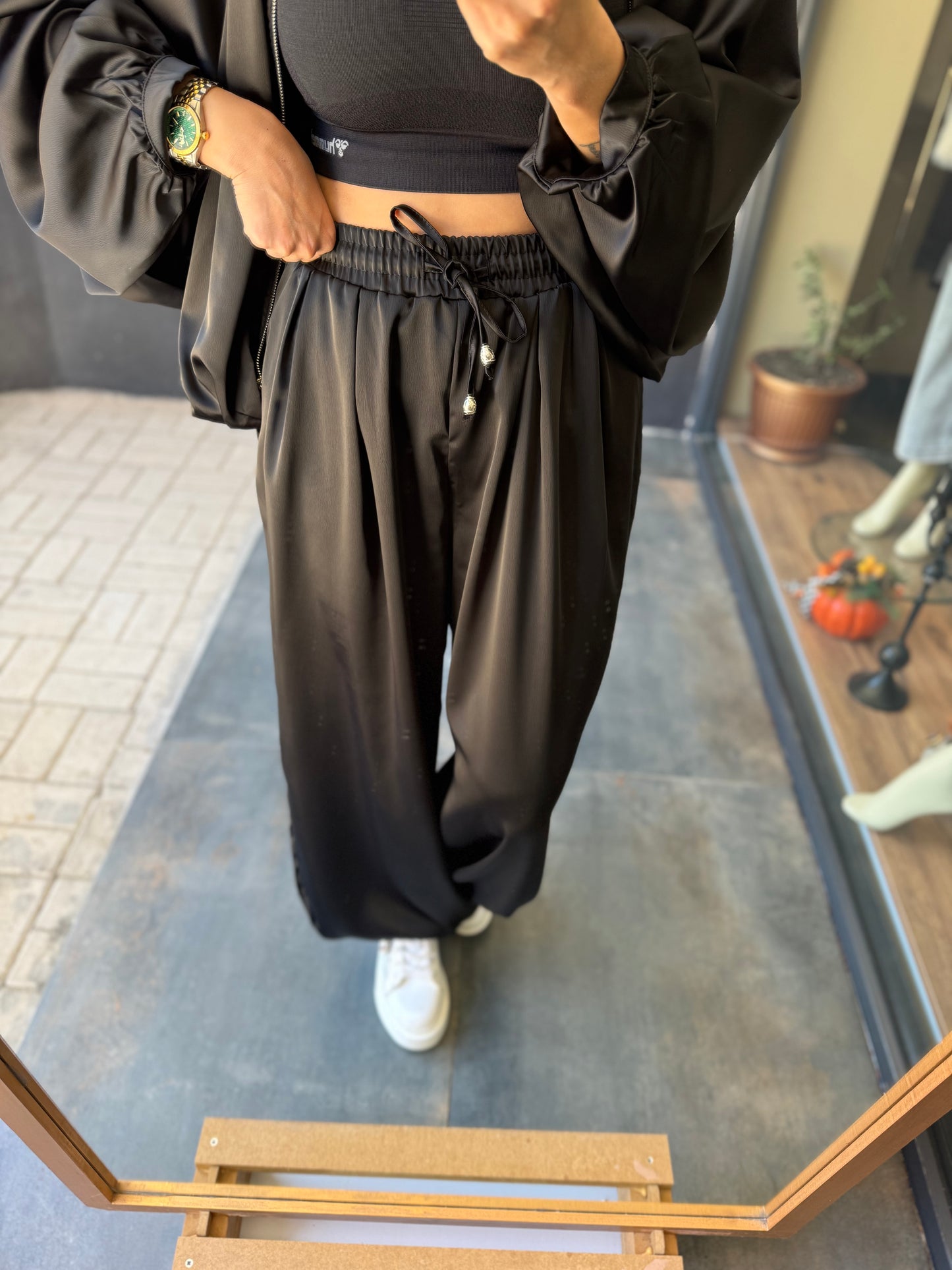 Cardinal Siyah Saten Bomber Takım