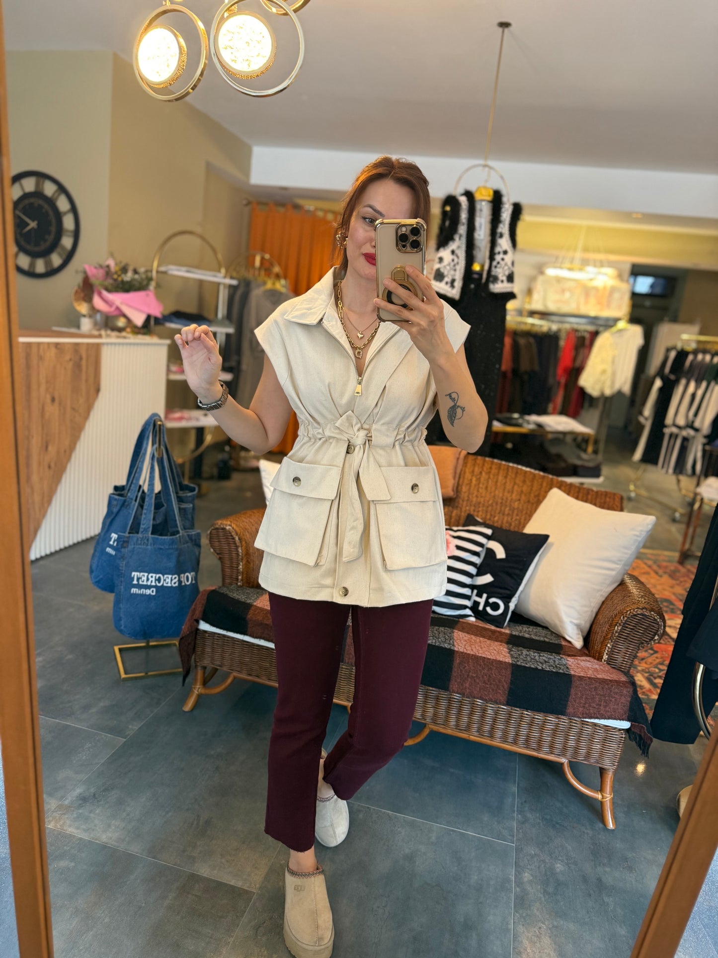 Deka Bel Bağlamalı Keten Yelek