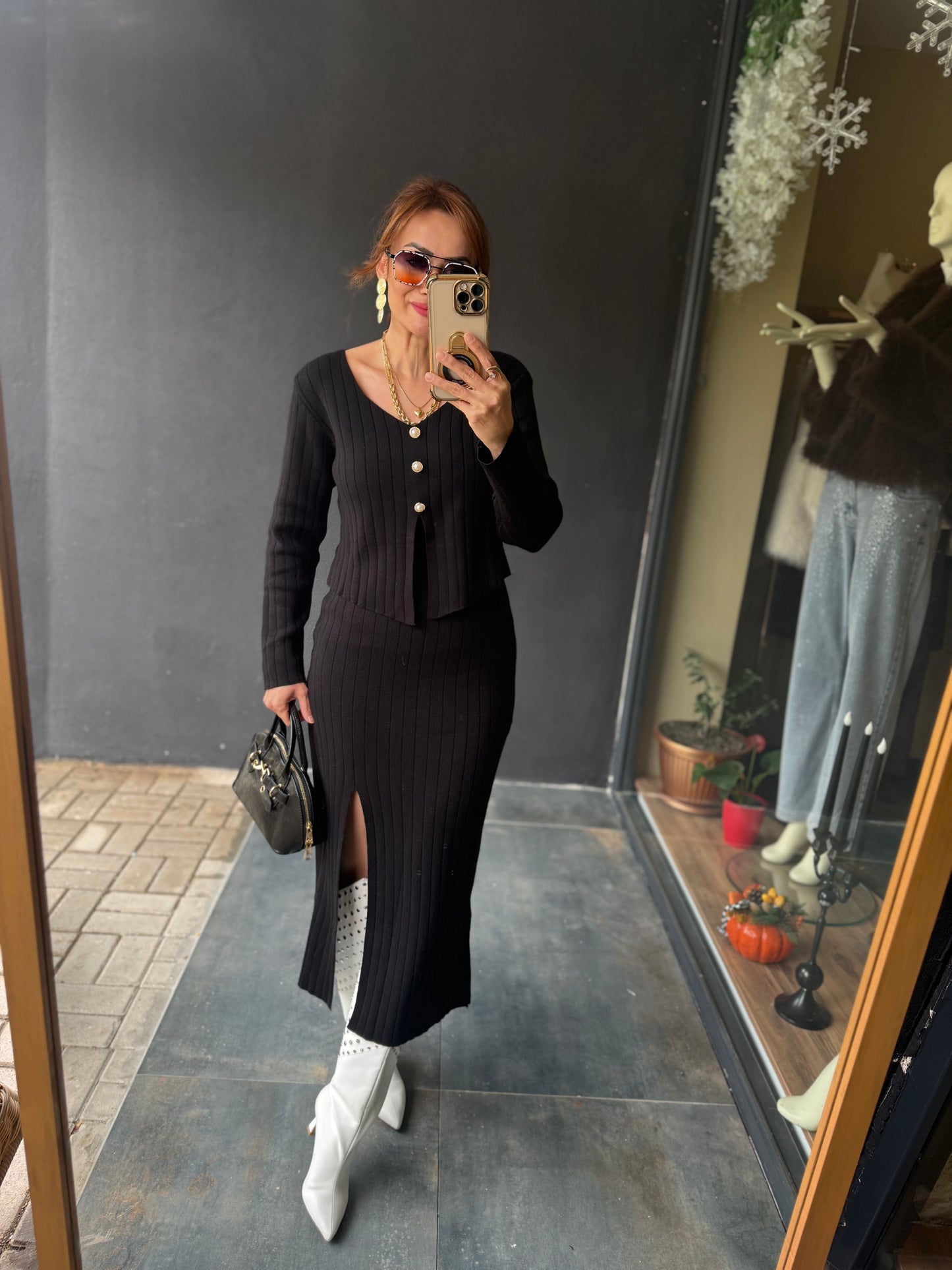 Tria Siyah Triko Etek & Bluz Takım