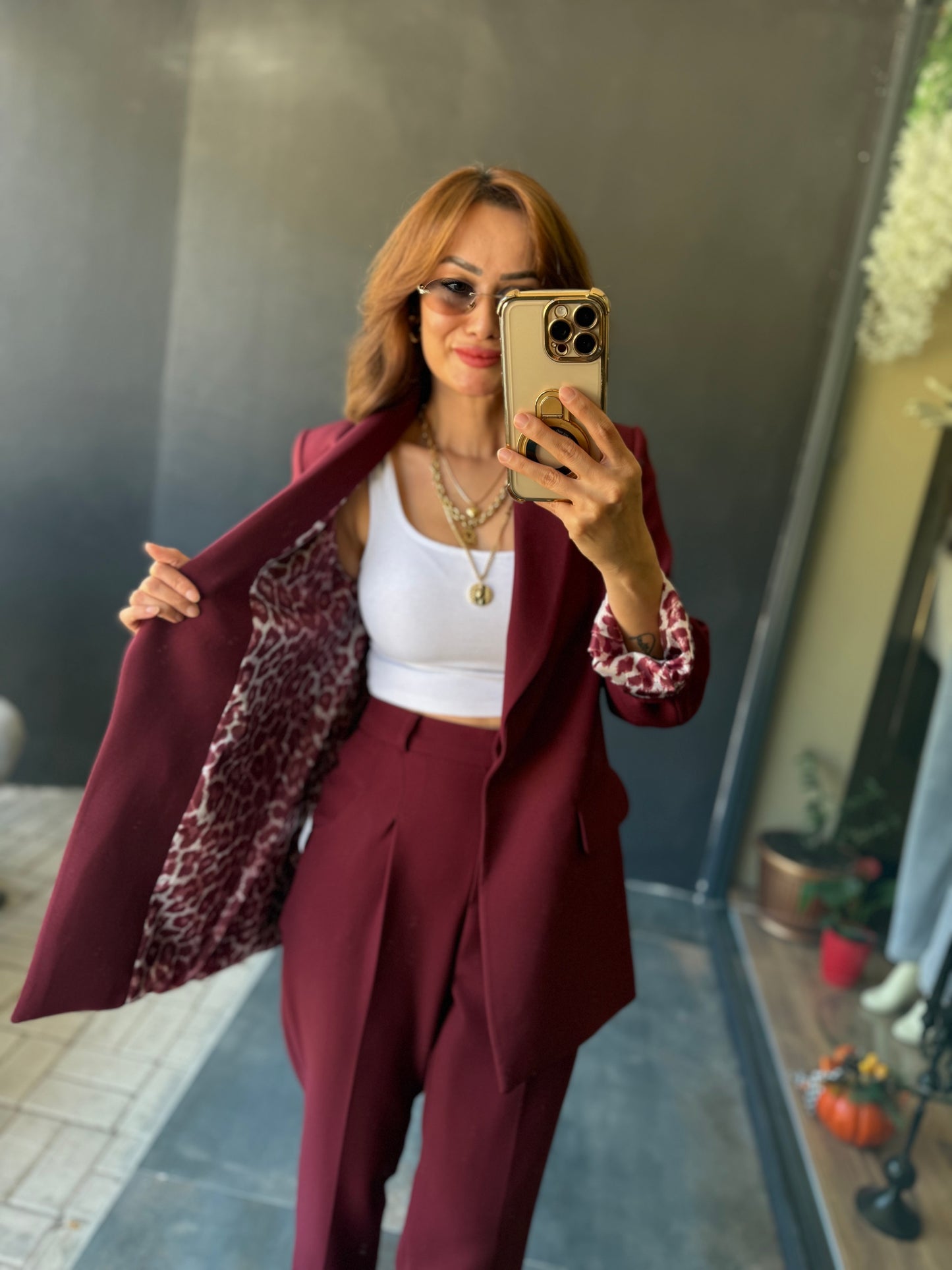 Melanj Bordo Ceket&Pantolon Takım