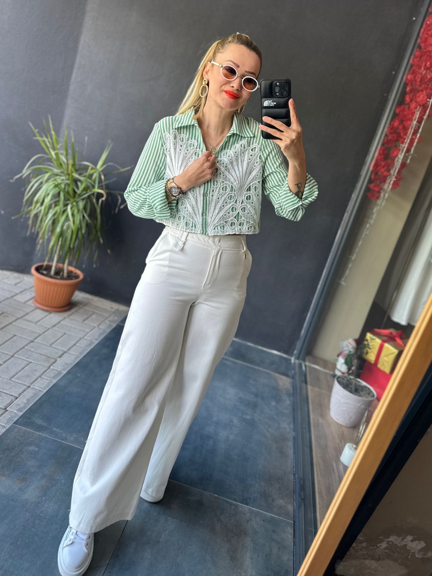 Julia Yeşil Çizgili Gömlek
