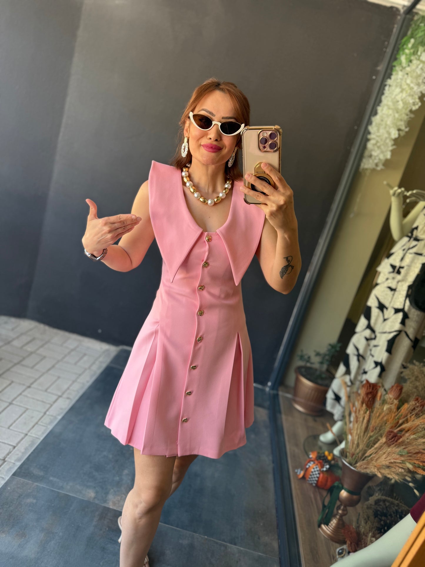 Jou Pembe Yakalı Elbise