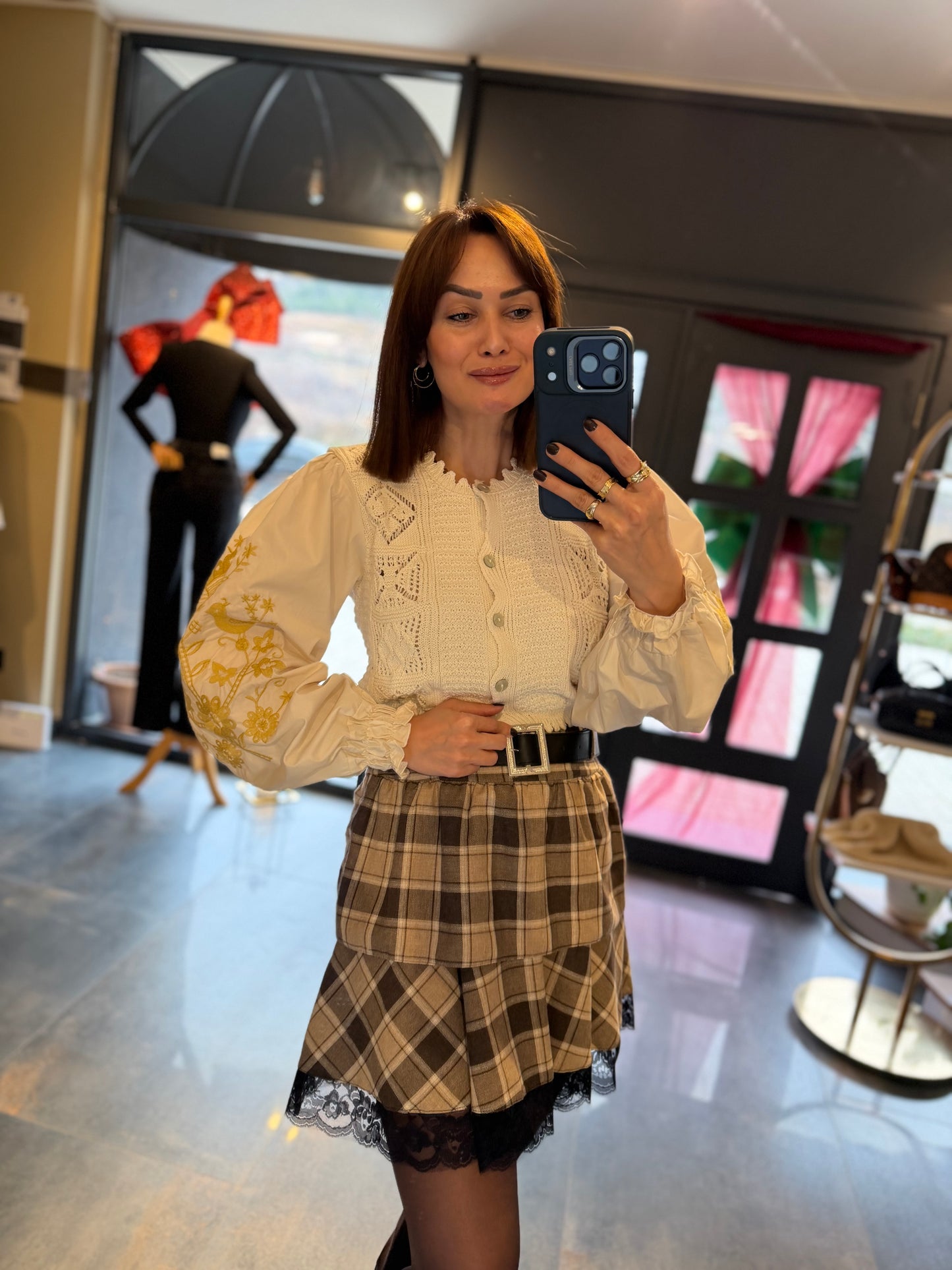 Livin Kahve Kareli Etek