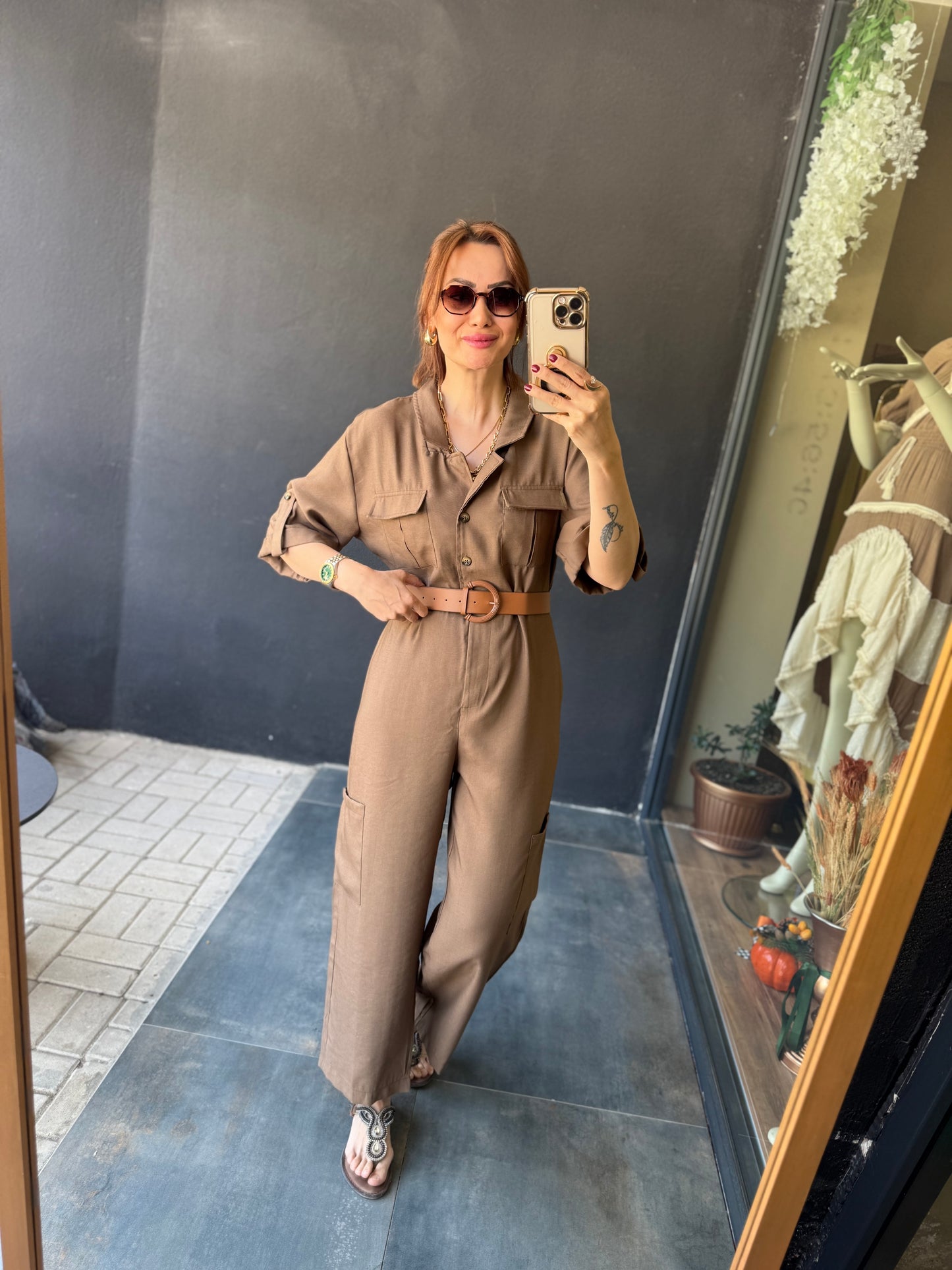 Dark Kahve Kemerli Tulum