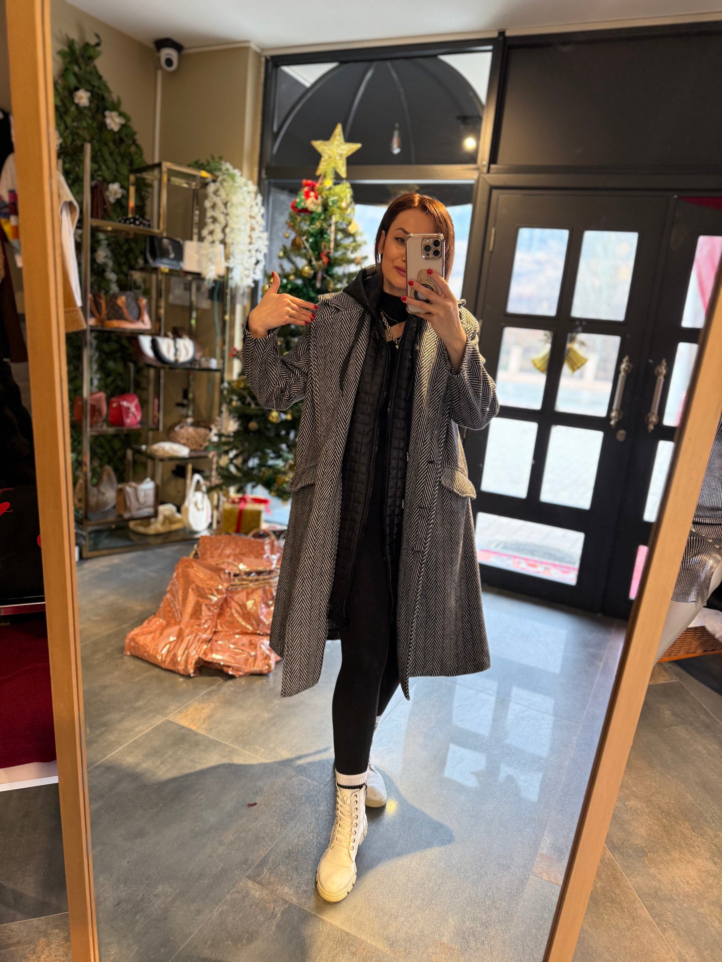 Keyja Siyah Çizgili Yelekli Kaşe Kaban