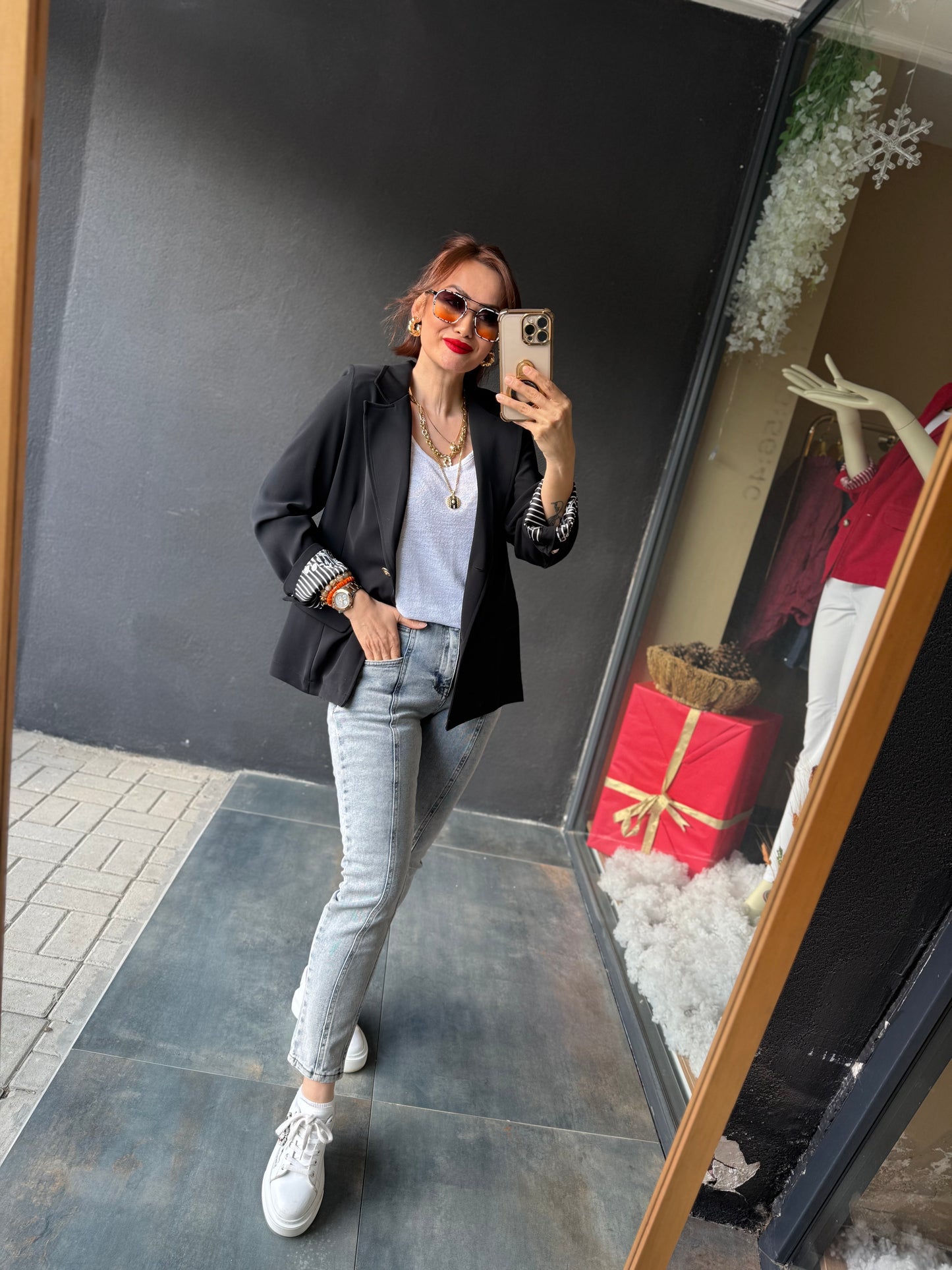 Red & Black Blazer Ceket Siyah