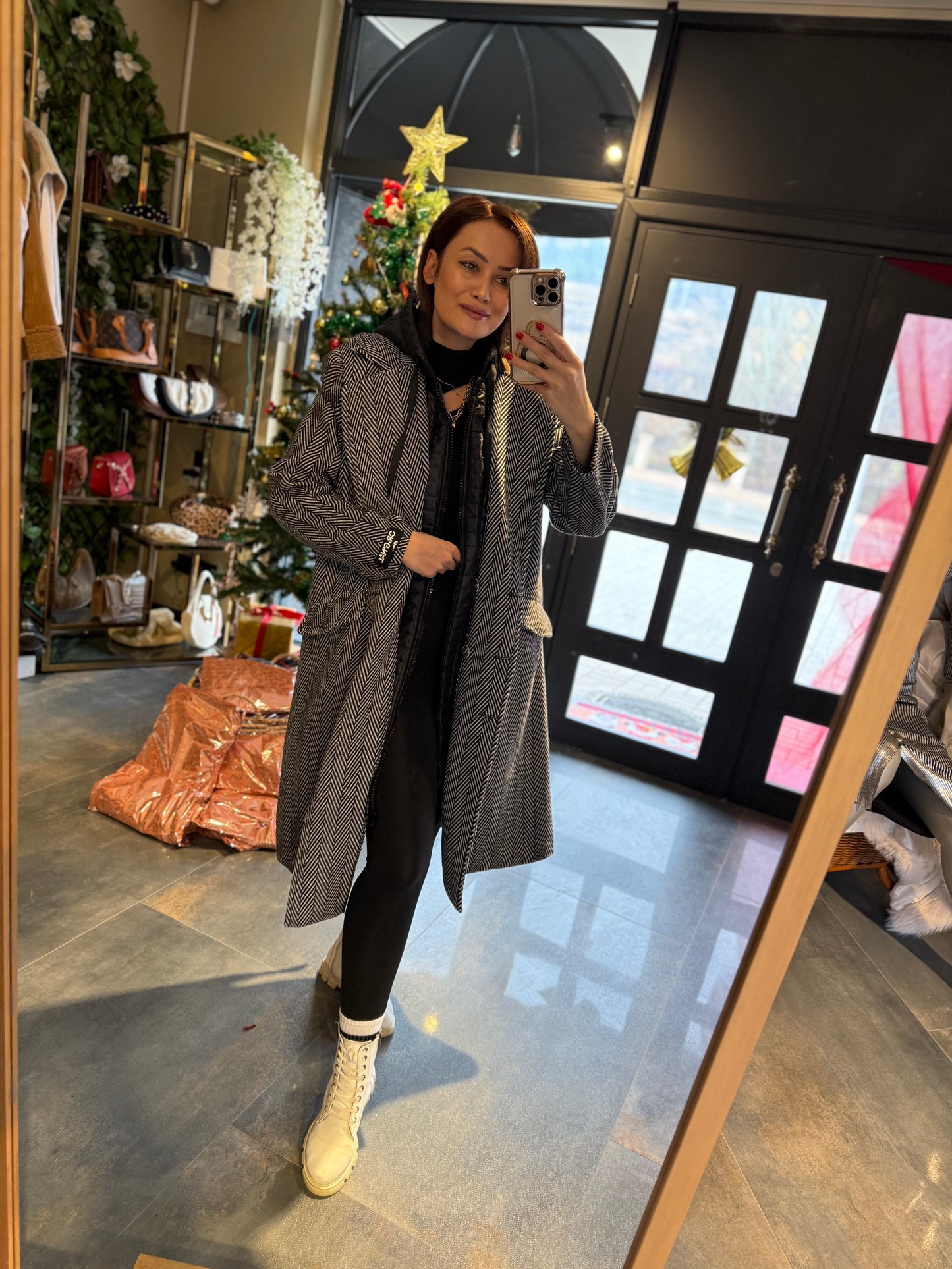 Keyja Siyah Çizgili Yelekli Kaşe Kaban