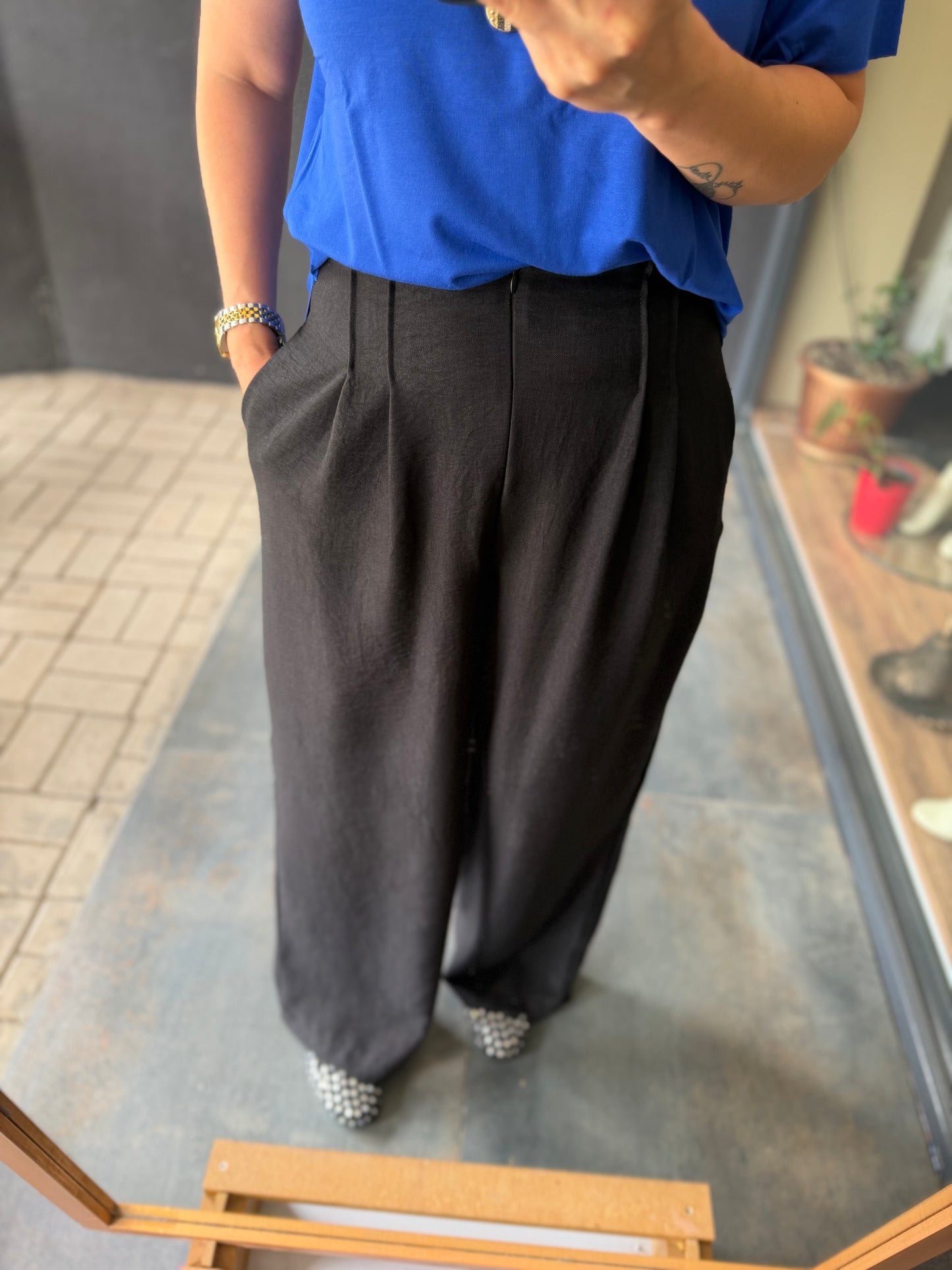 Siyah Palazzo Pantolon /T-Shirt Takım