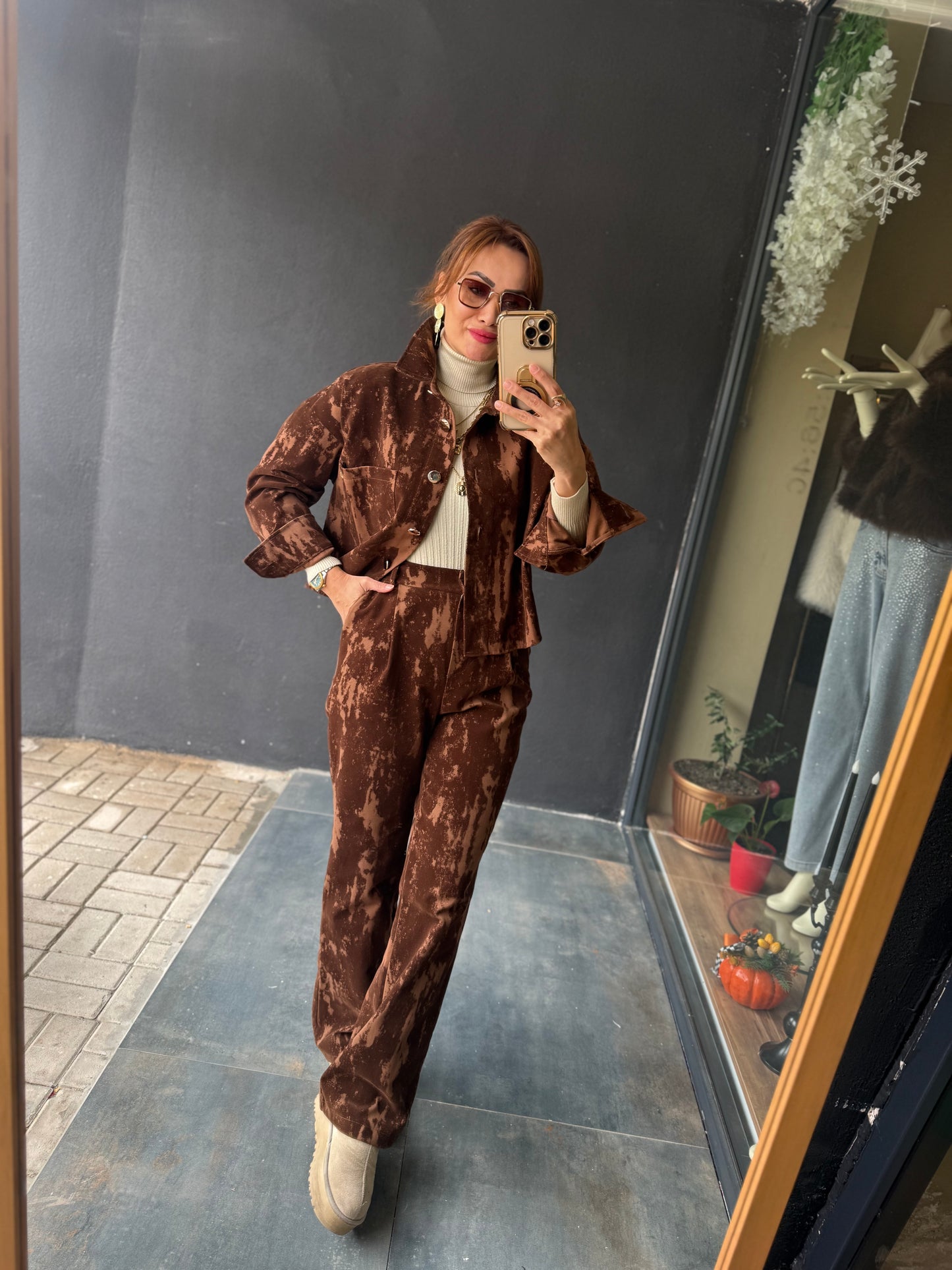 Denhag Kahve Kadife Takım