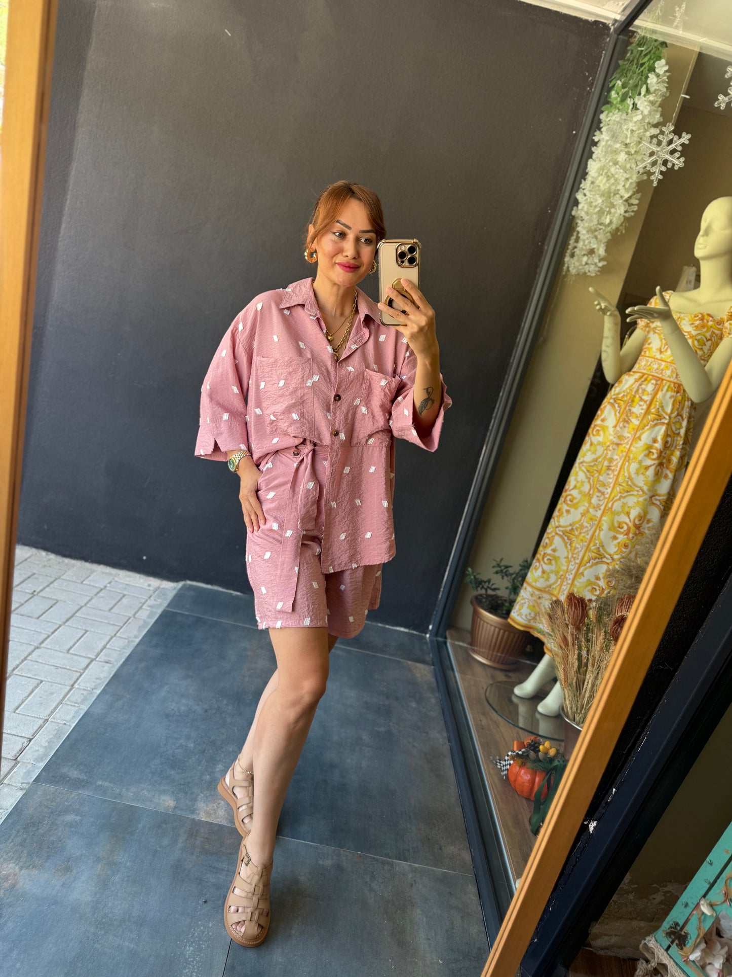 Astra Pembe Şort & Gömlek Takım