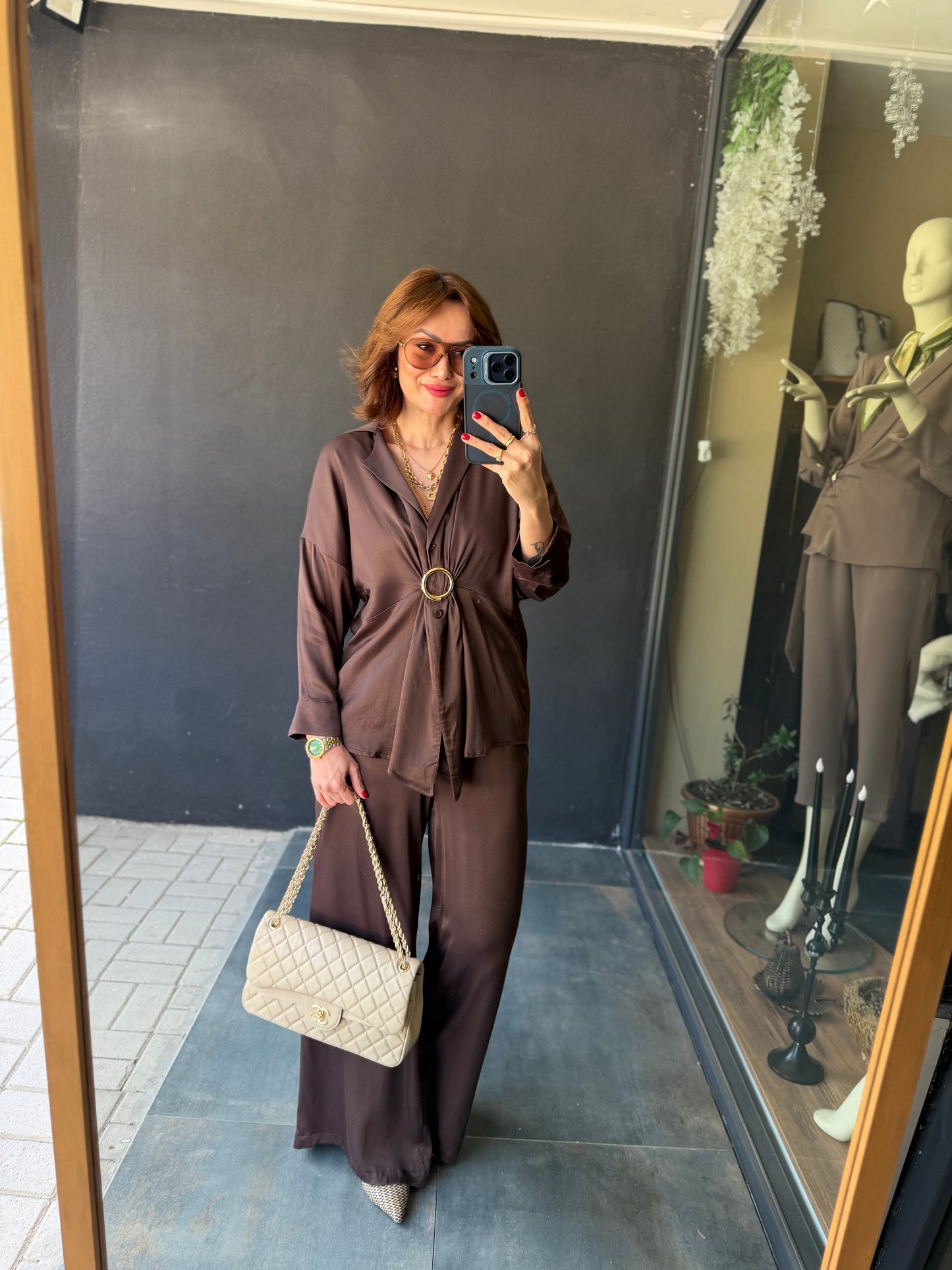 Lost Kahve Pamuklu Saten Broşlu Takım