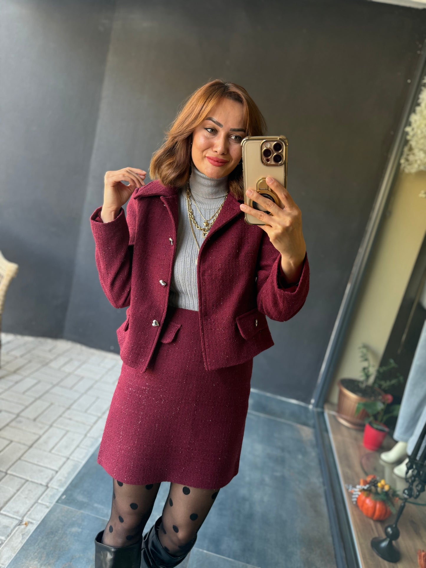 Twitz Bordo Etek & Ceket Takım