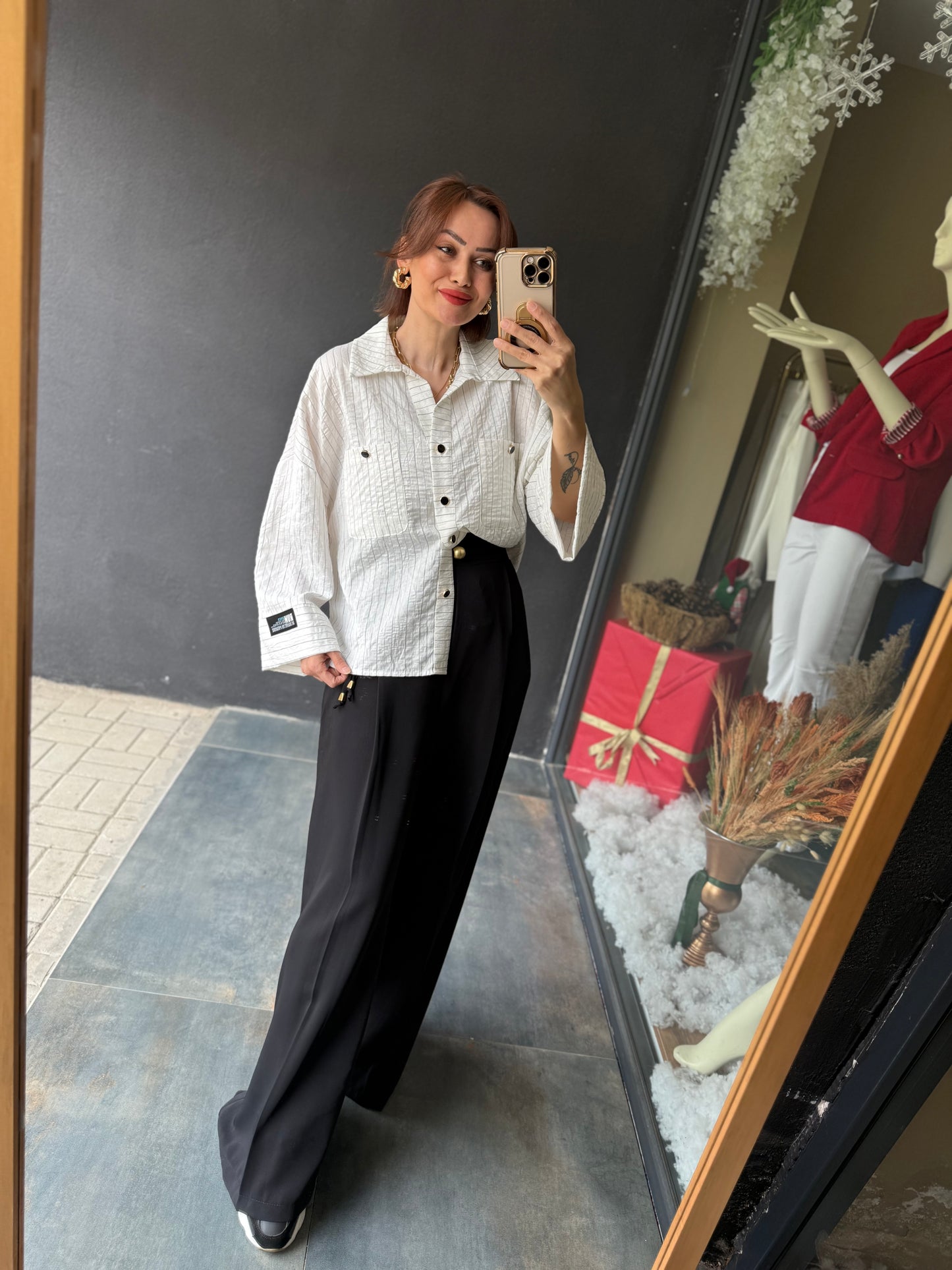 Maxi Beyaz Çizgili Gömlek