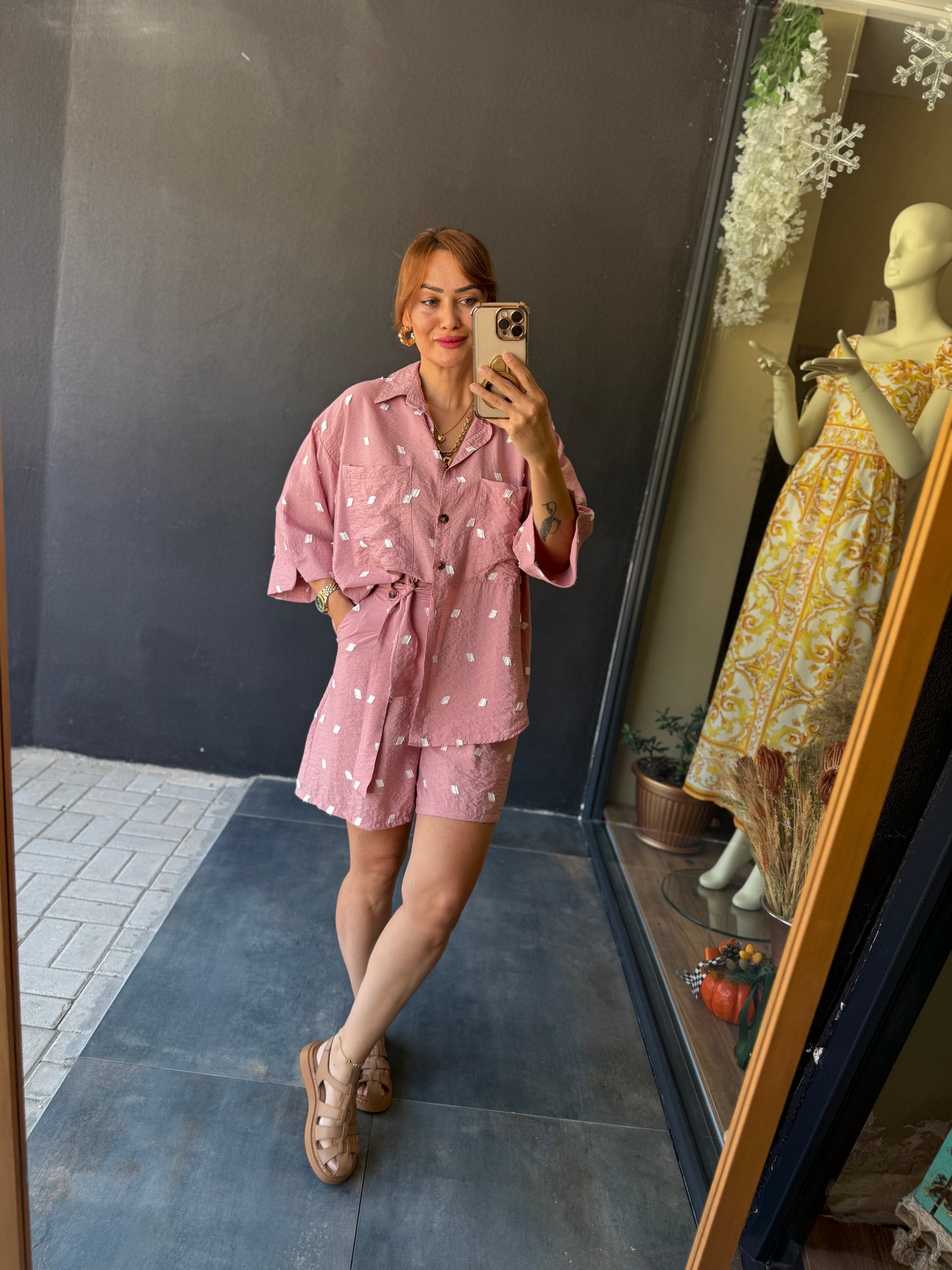 Astra Pembe Şort & Gömlek Takım