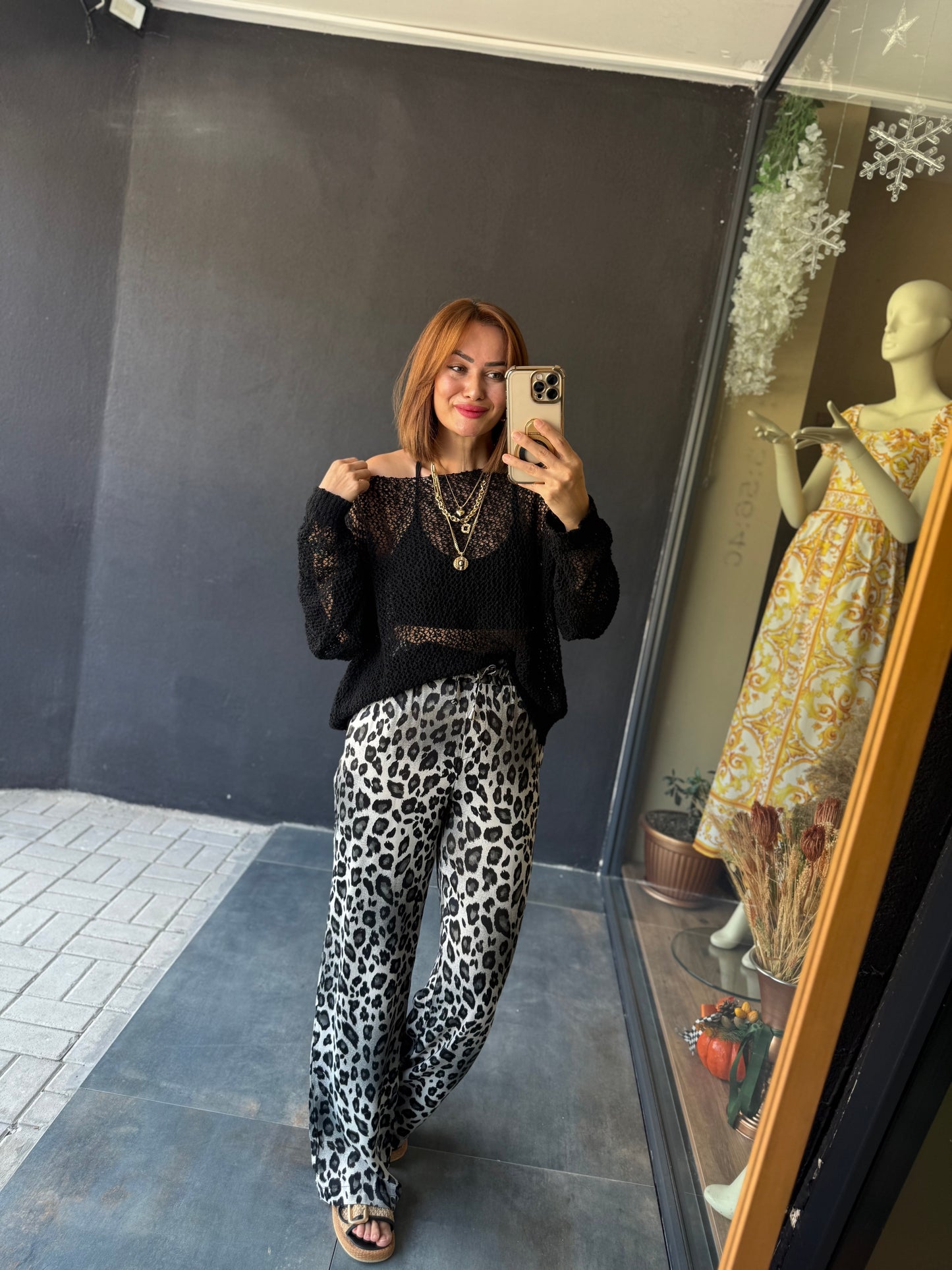 Virna Siyah/Beyaz Leopar Pantolon