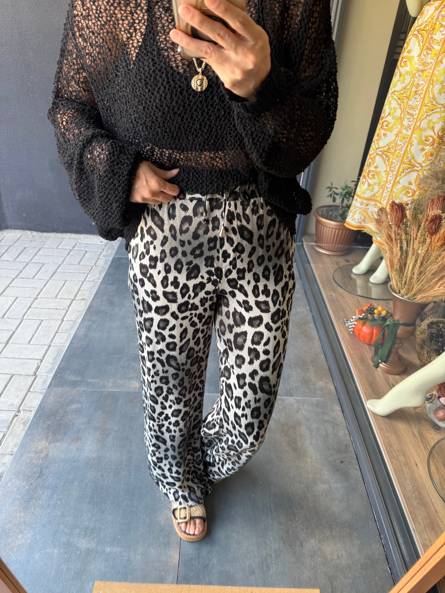 Virna Siyah/Beyaz Leopar Pantolon