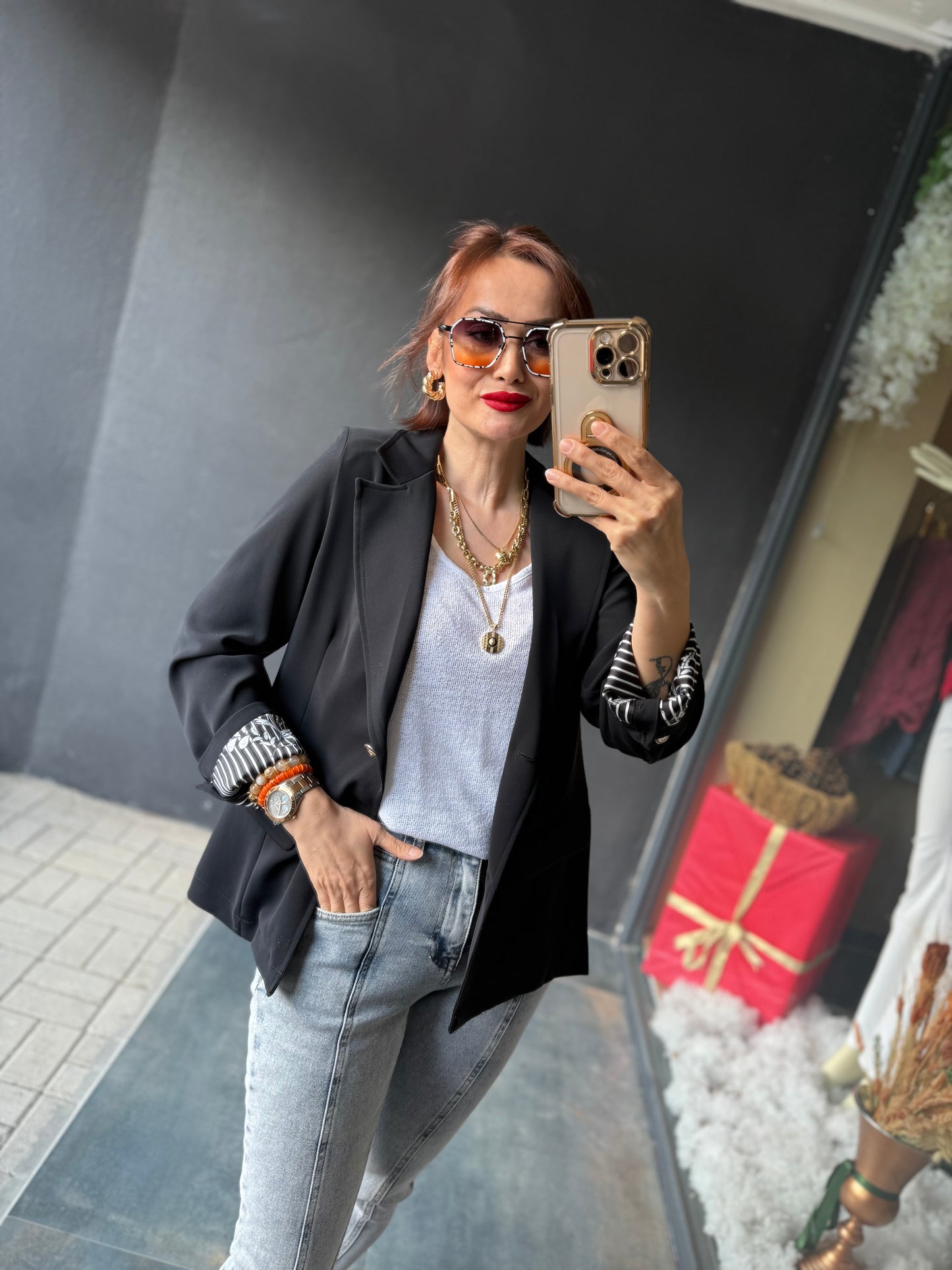 Red & Black Blazer Ceket Siyah