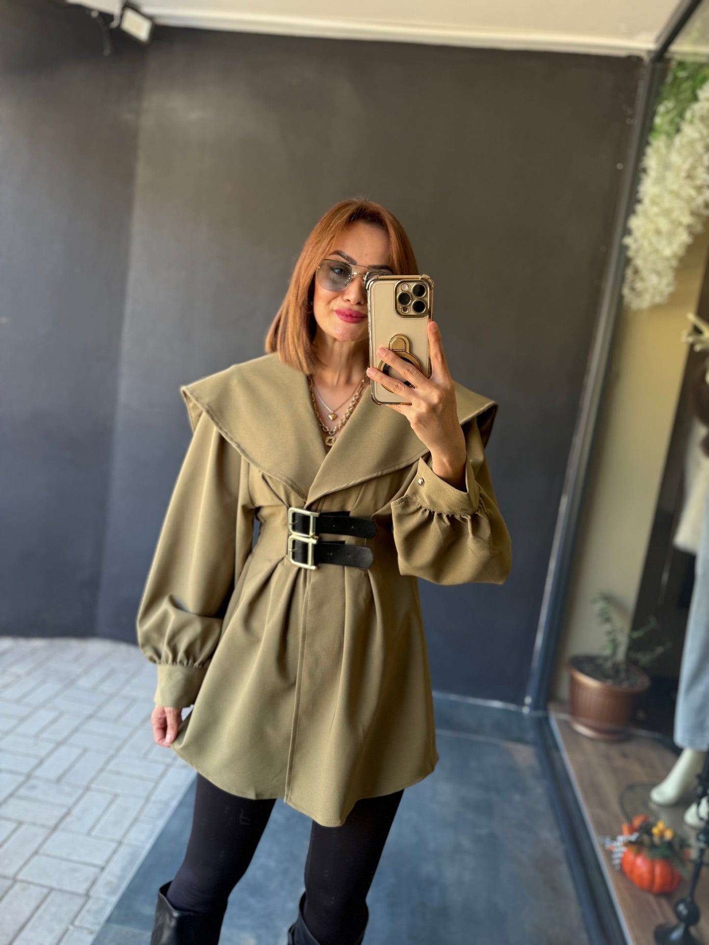 Şamda Haki Şal Yaka Ceket