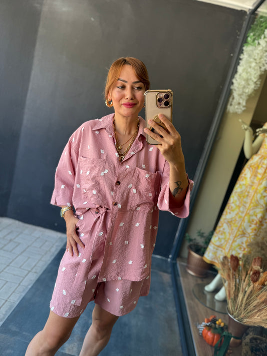 Astra Pembe Şort & Gömlek Takım