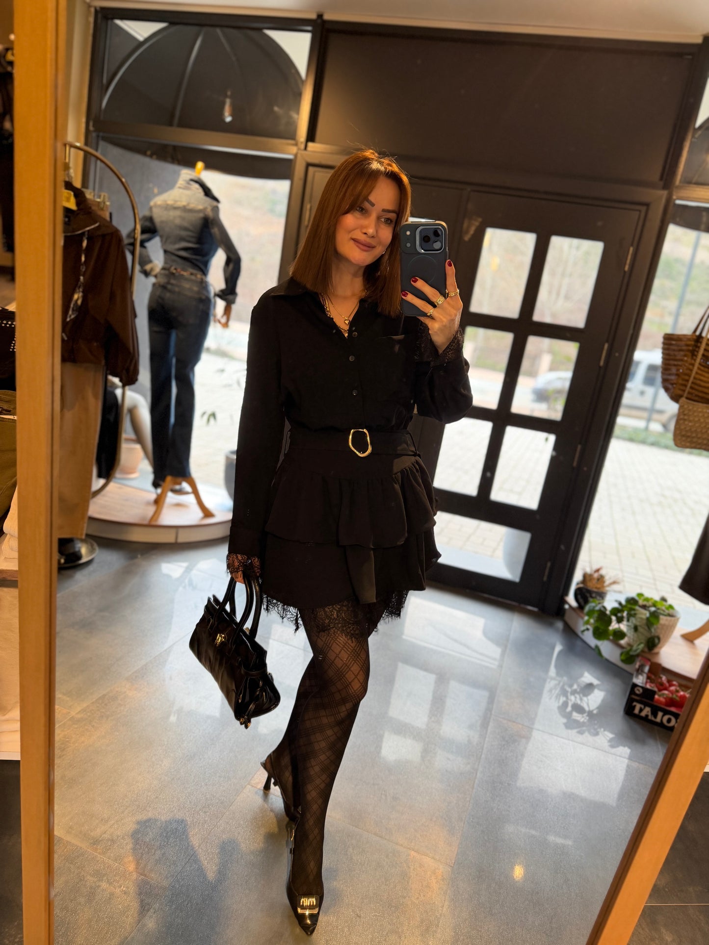 Angeles Siyah Dantel Detaylı Elbise