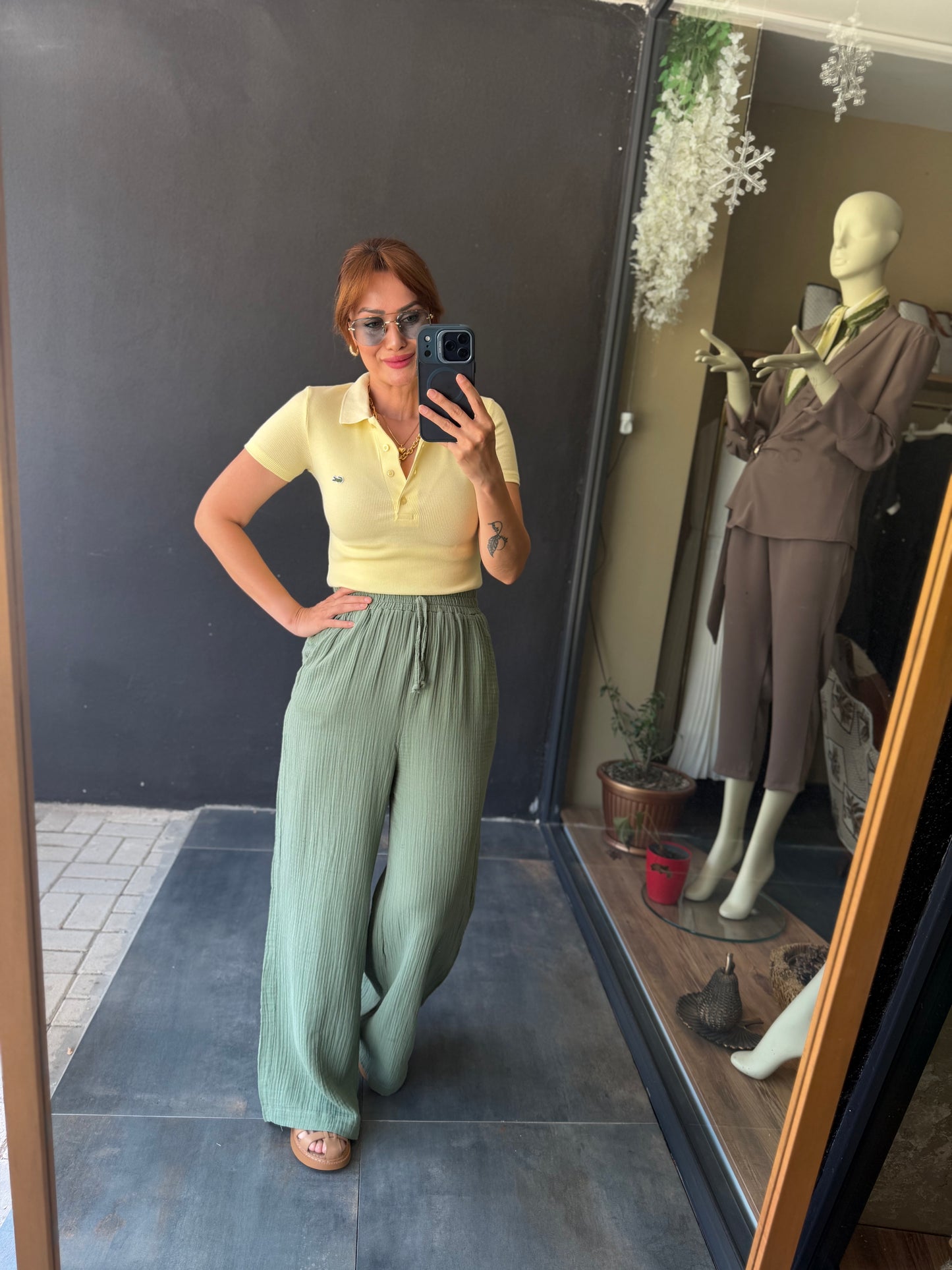 Mint Müslin Pantolon & T-Shirt Kombin