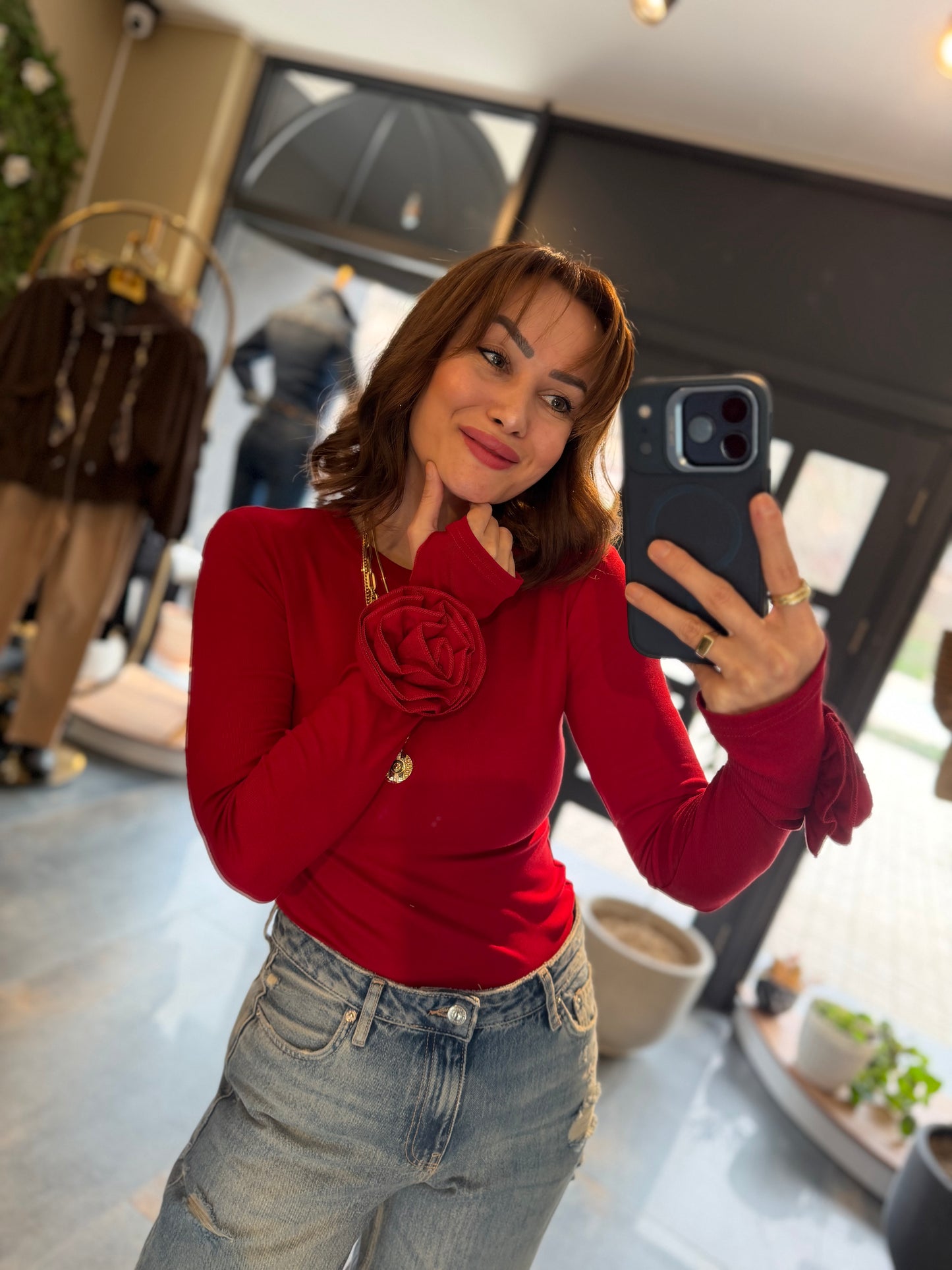 Every Kırmızı Güllü Bluz