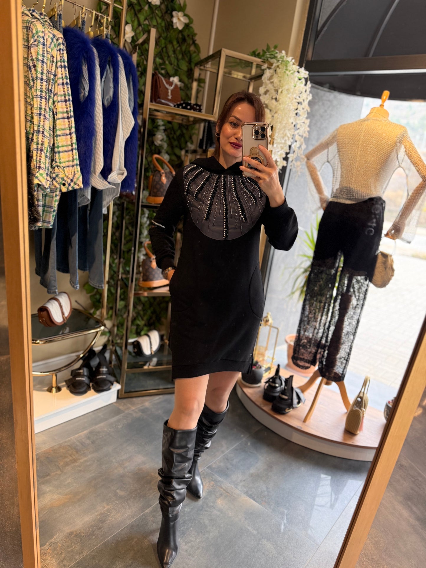 Dq Mane Siyah Taş Dety Elbise