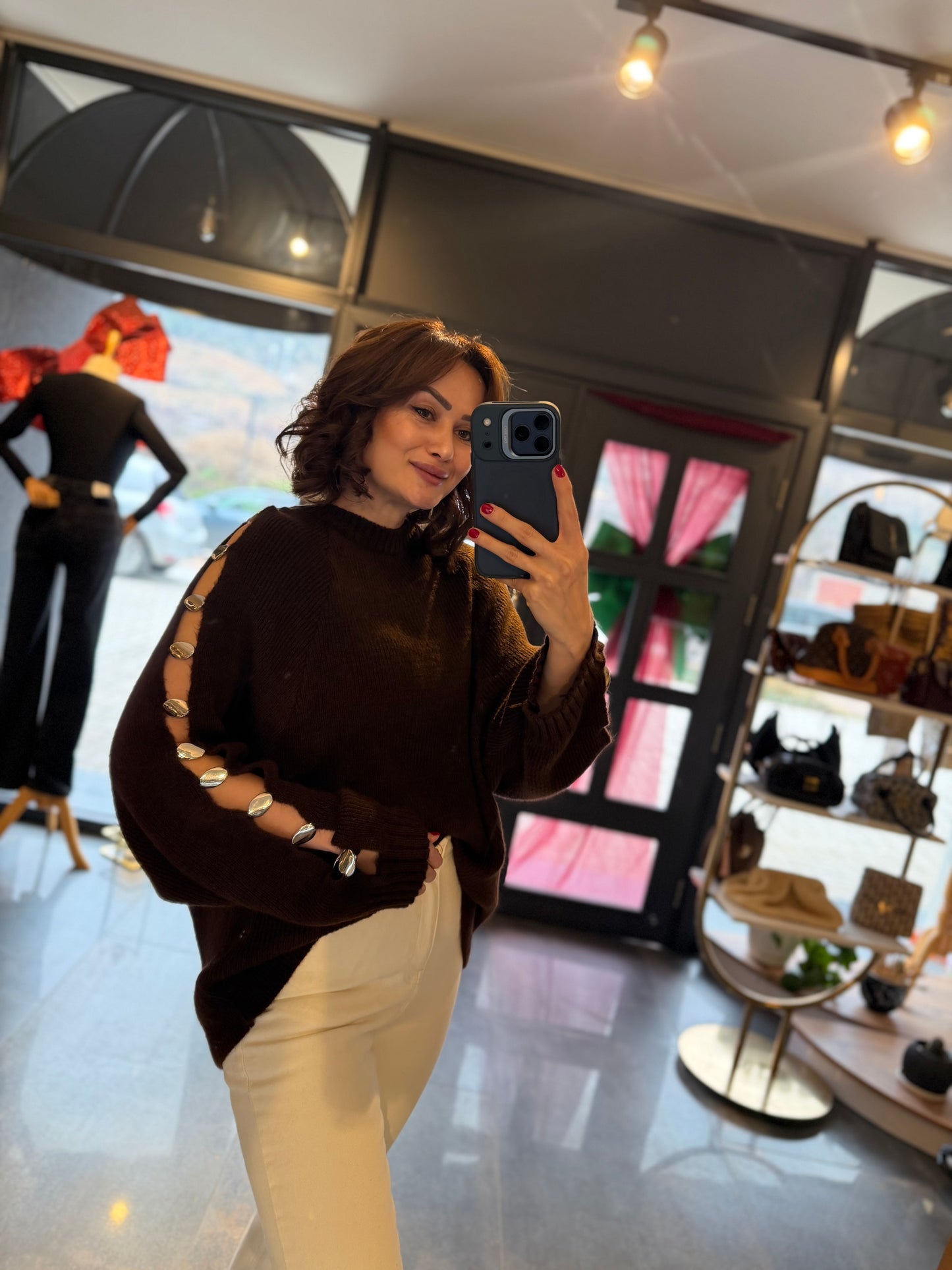 Beky Kahverengi Kaşmir Droplu Kazak