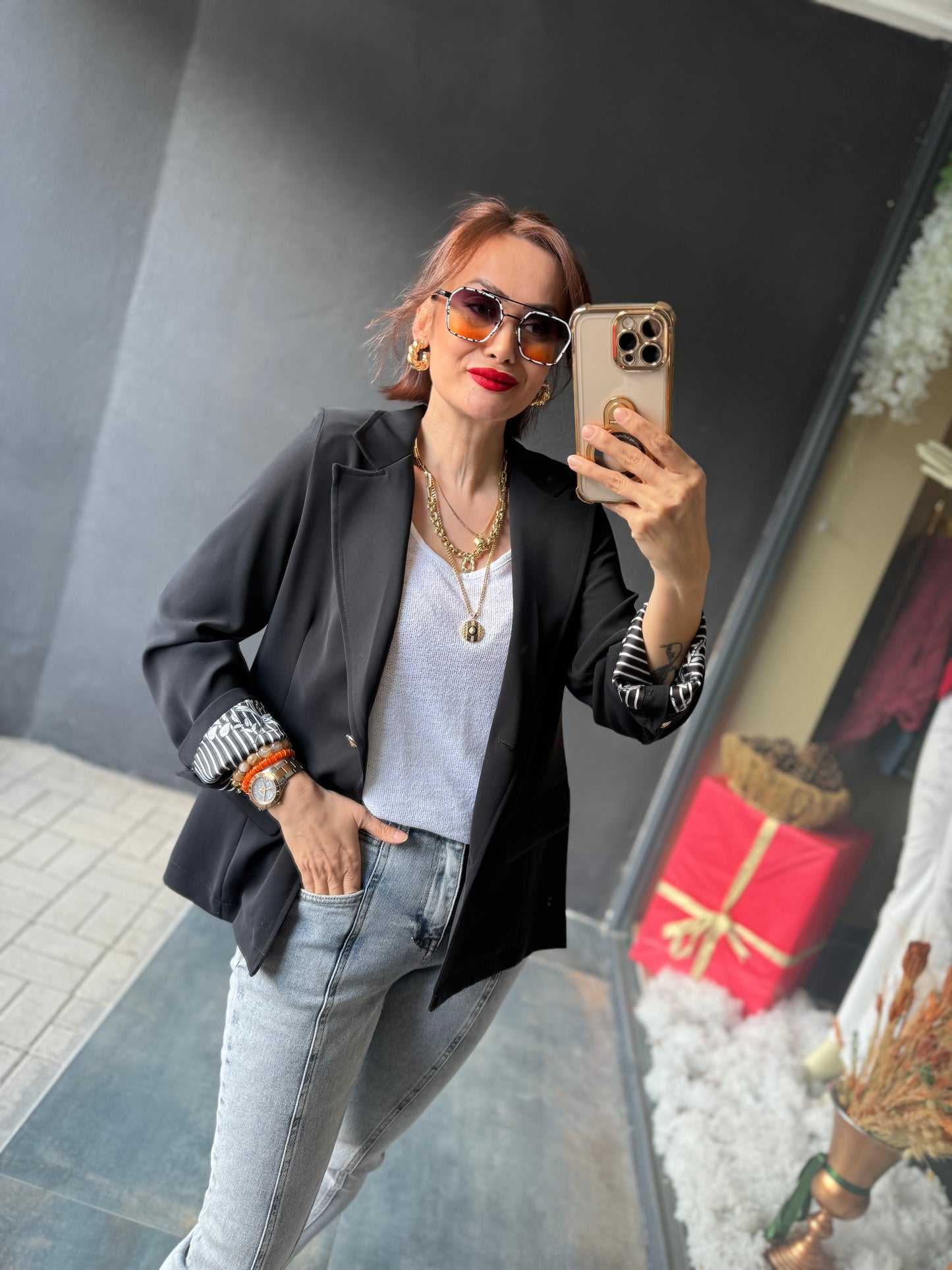 Red & Black Blazer Ceket Siyah
