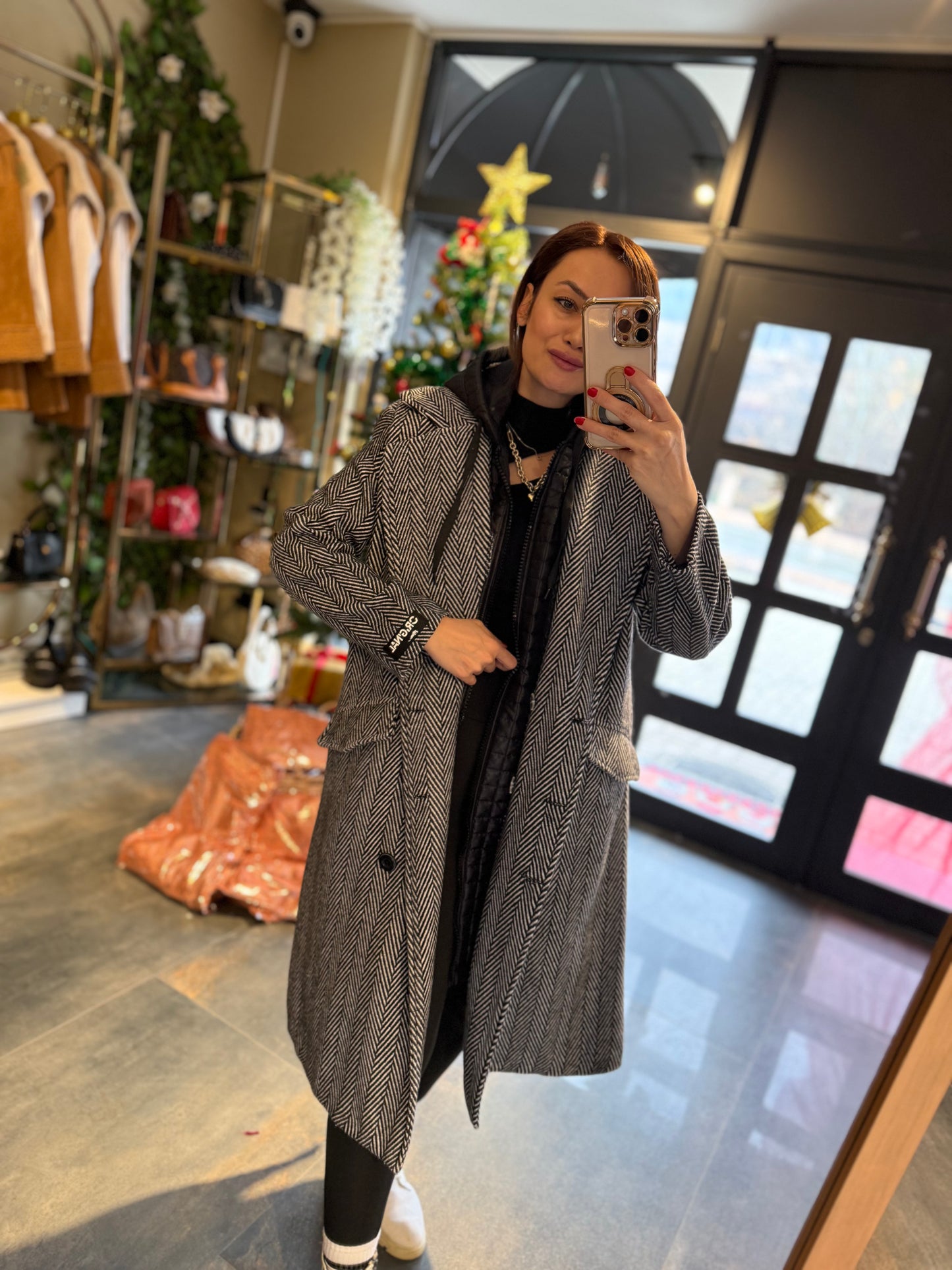 Keyja Siyah Çizgili Yelekli Kaşe Kaban