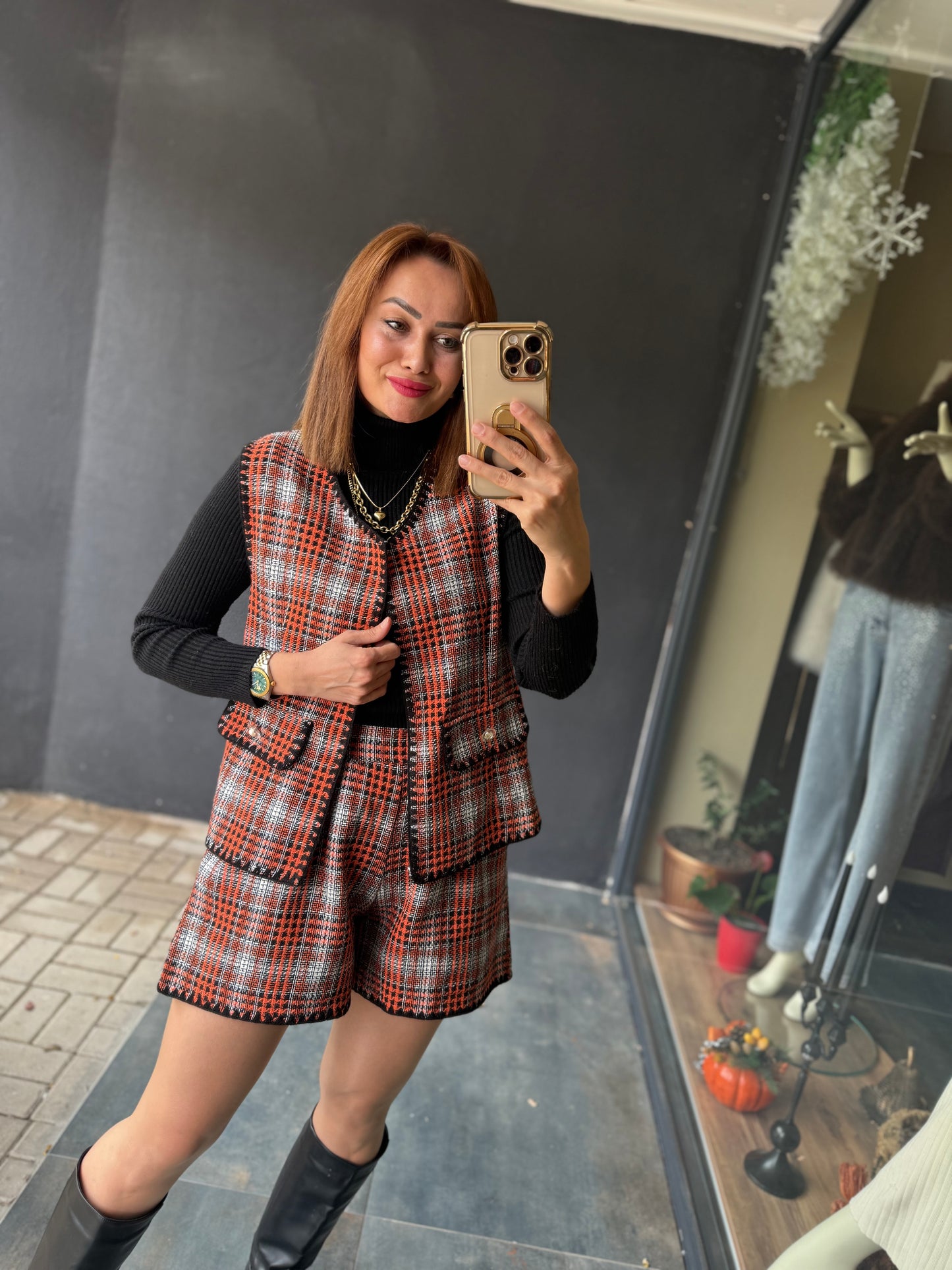 Dumra Turuncu Tuvid Yelek & Şort Takım