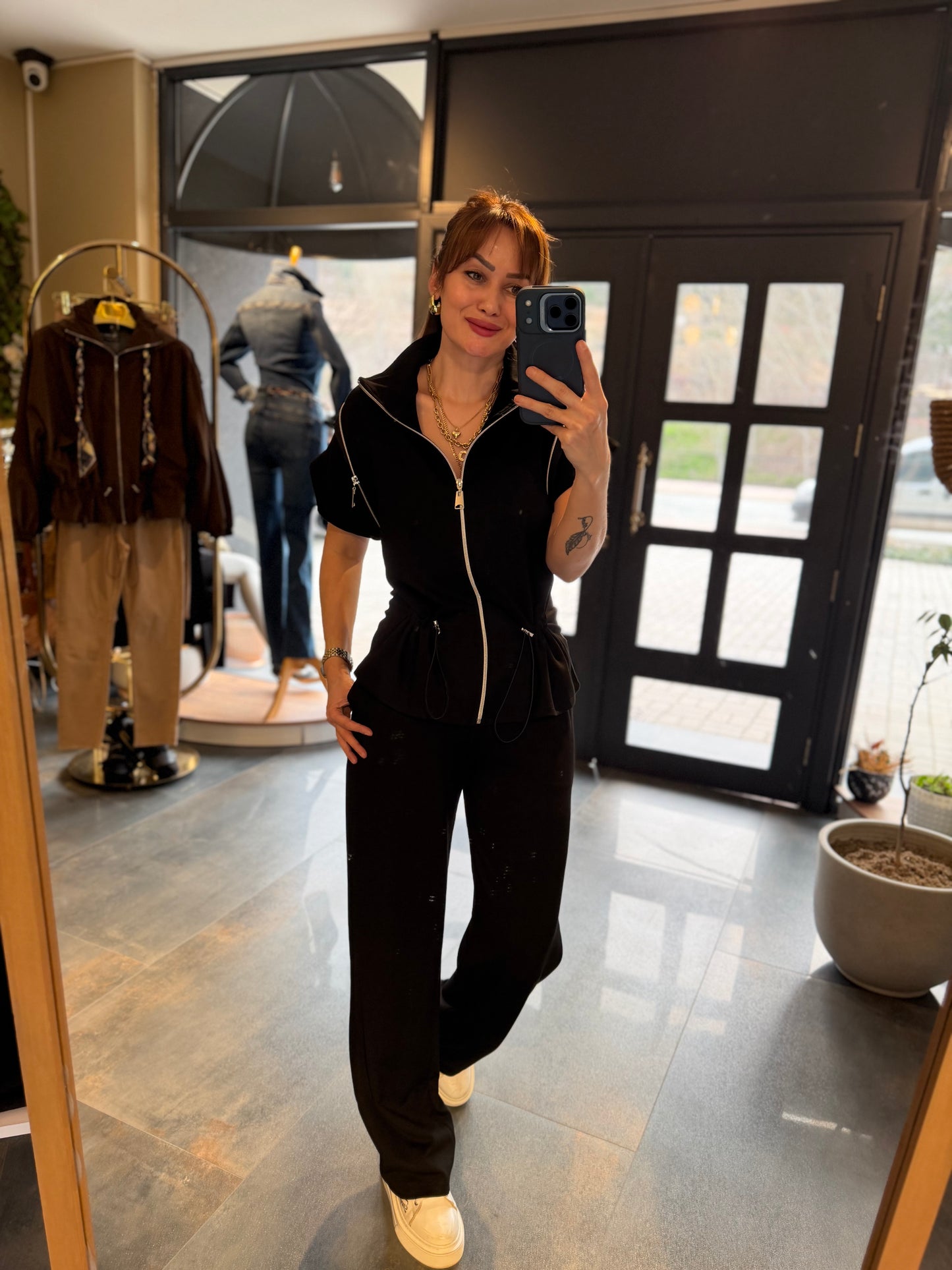 Lume Fermuar Detaylı Siyah Modal Takım