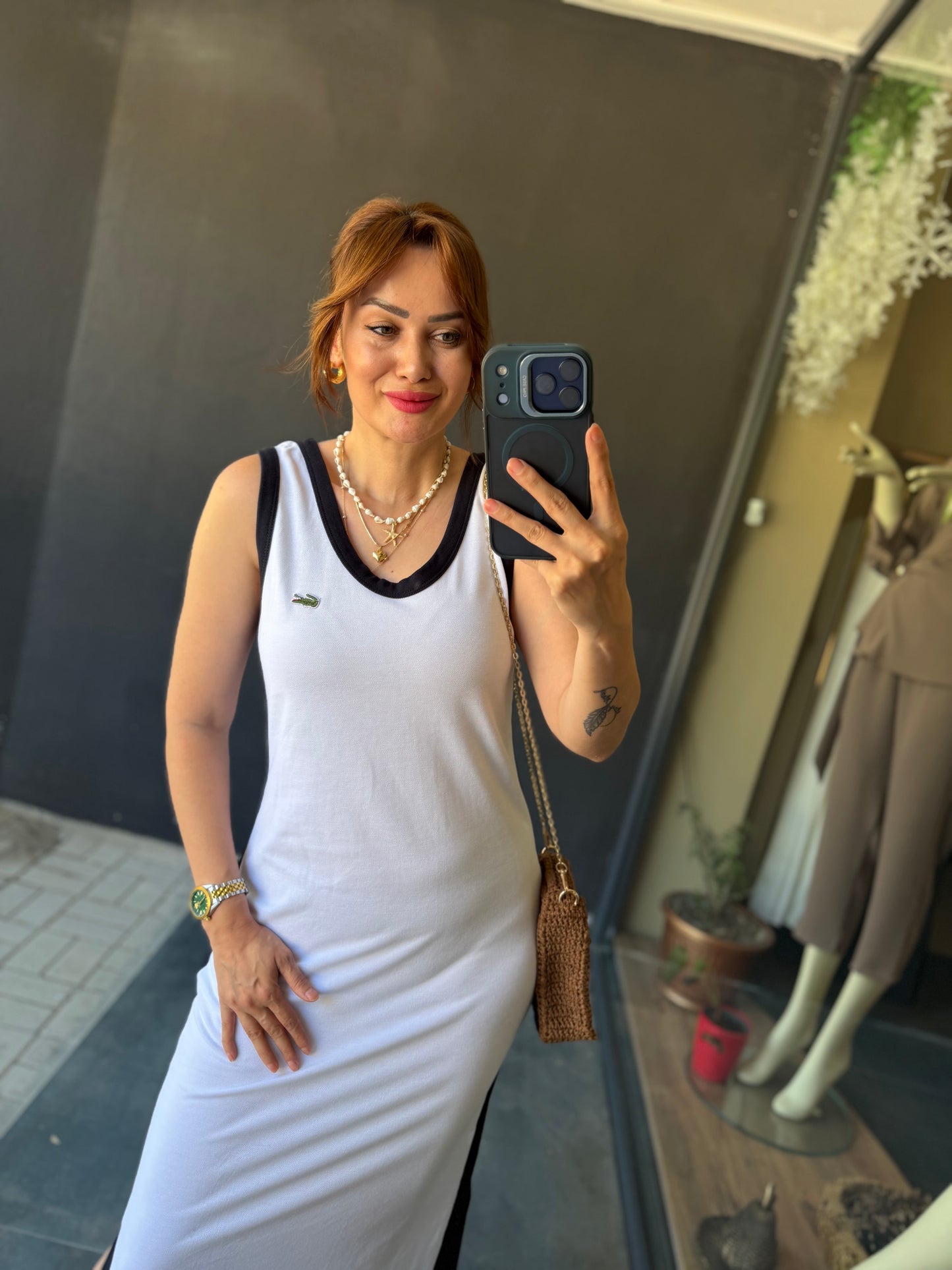 File Kumaş Beyaz & Siyah Elbise