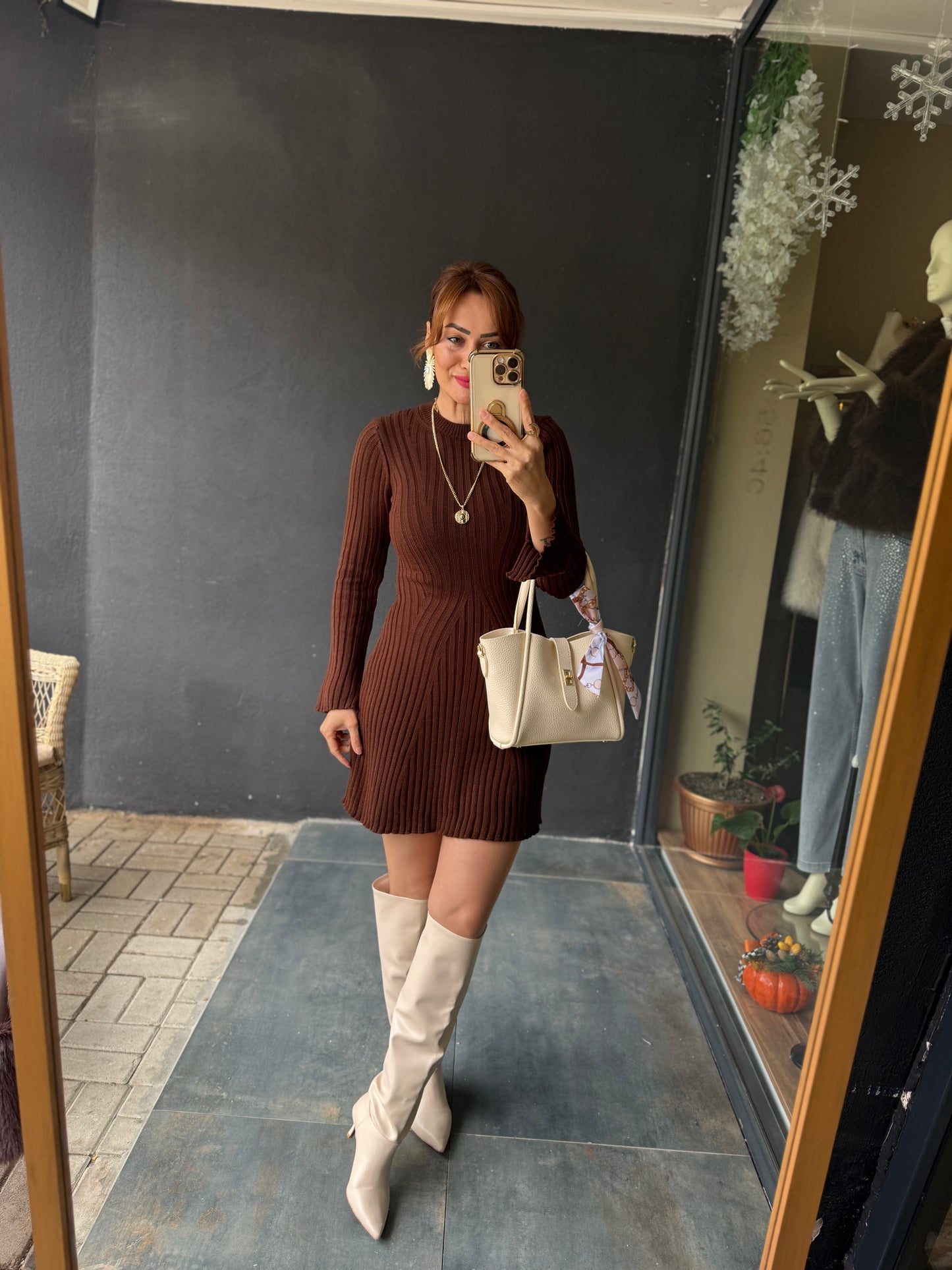 Silva Kahve Triko Elbise