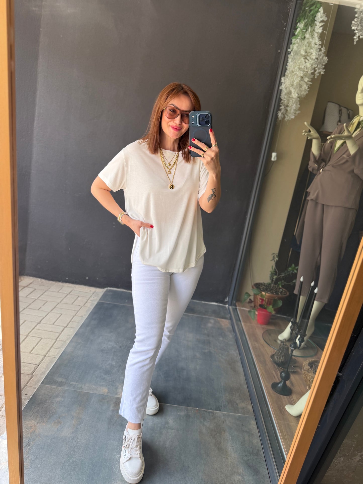 Dark Beyaz Modal Basic T-Shirt