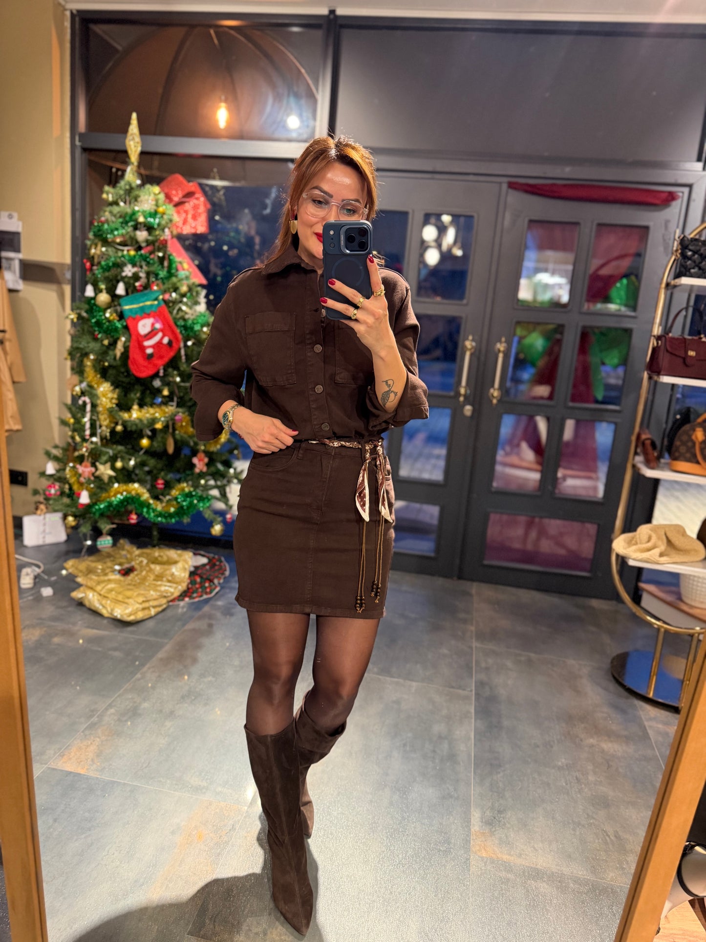 Xlove Kahve Toparlayıcı Jean Elbise